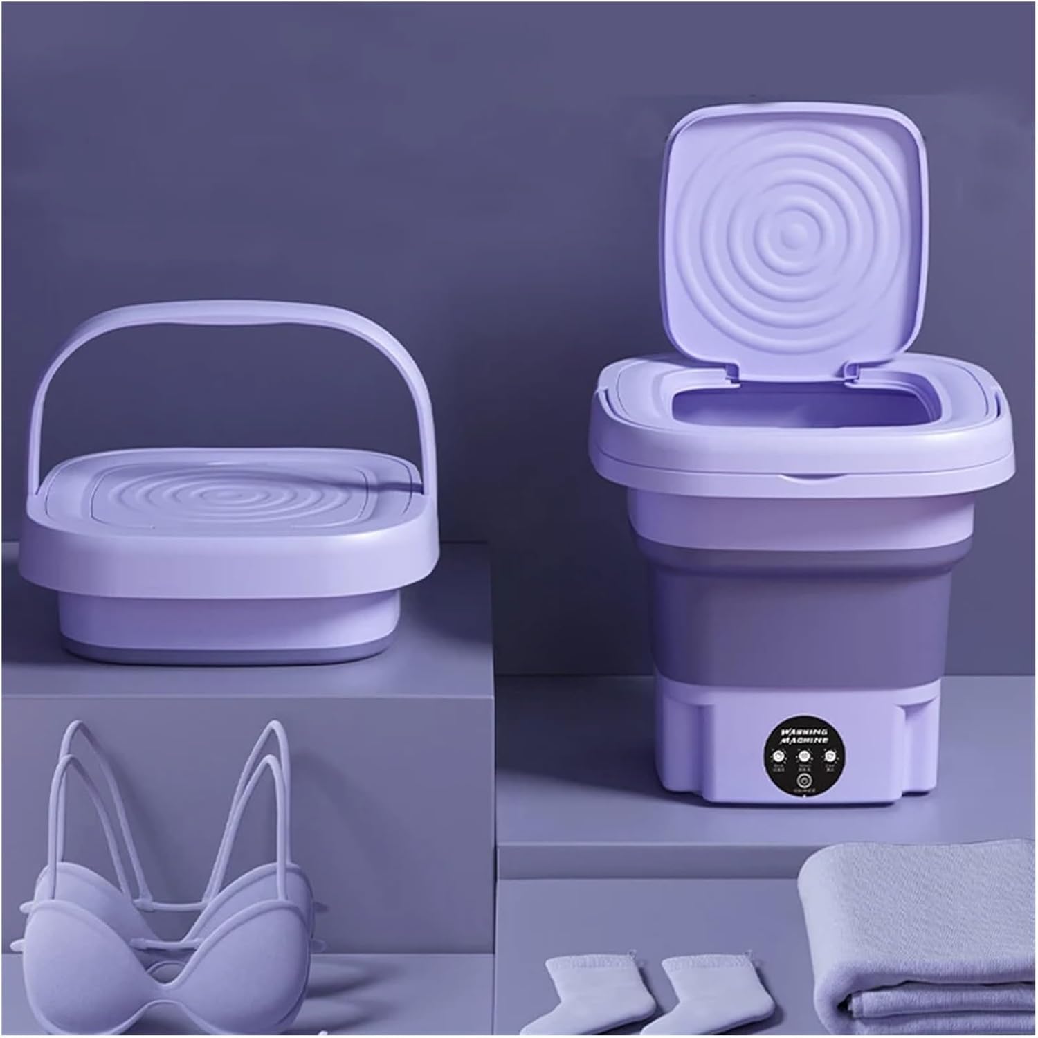 Compact Laundry Washe 8L Portable Small Foldable Washing Machine with Spin Dryer Socks Underwear Panties Washer Household Fit for Washing Machine Dorm/Apartment(Purple)