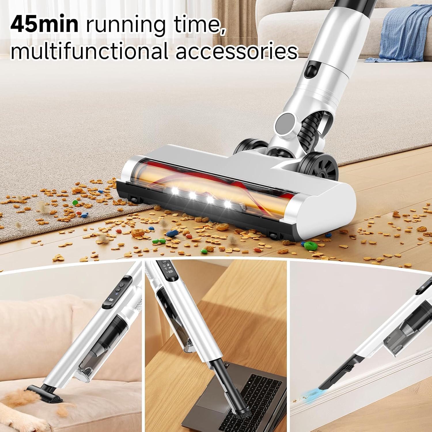 Cordless Stick Vacuum Cleaner with Auto Empty System Self-Charging Base, Powerful Suction for Pet Hair on Carpet & Hardfloor, Lightweight Anti-Tangled Handheld Vacuum, HEPA Filtration, Black