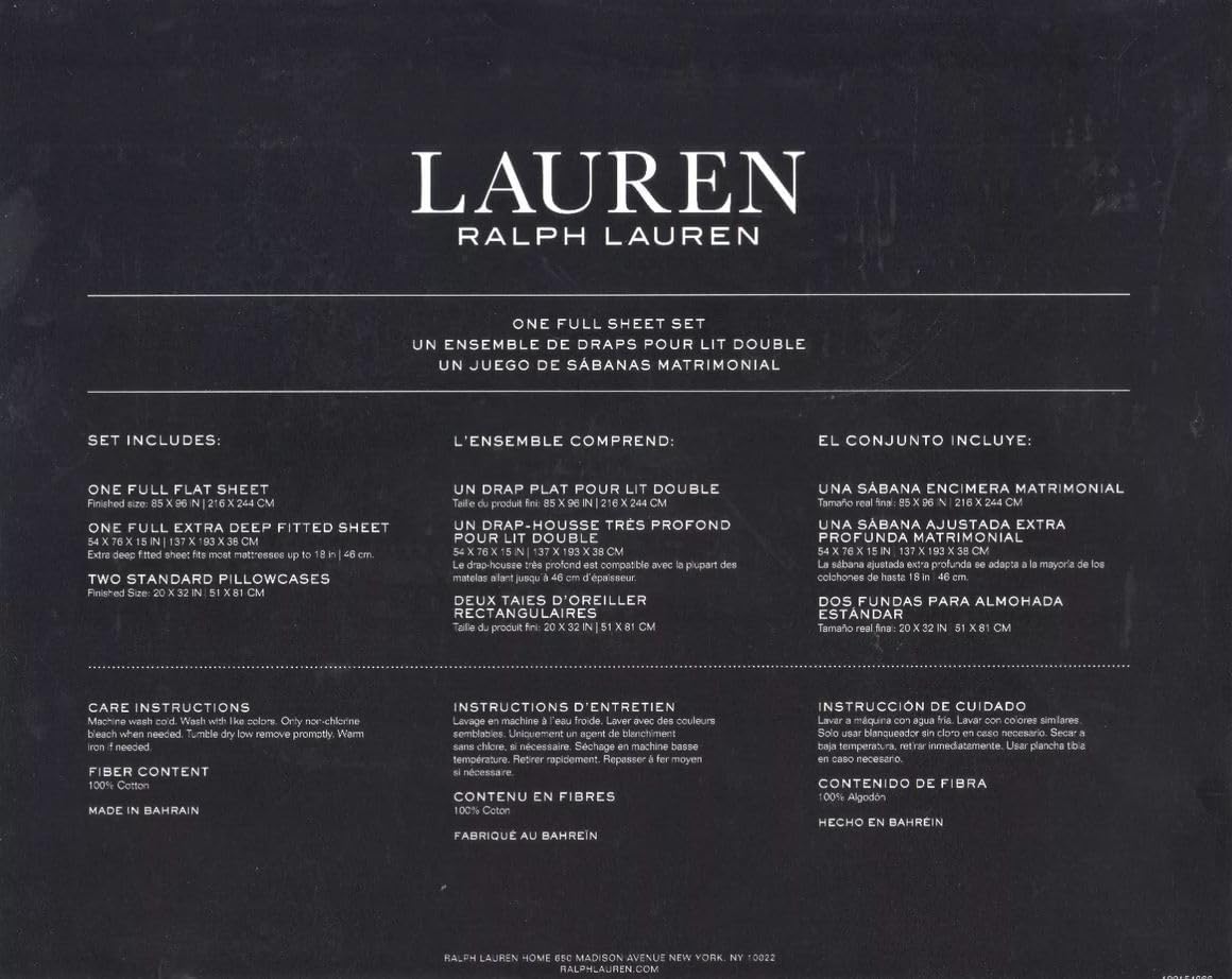 Lauren Ralph Lauren Ivy Ink Paisley 4 pc Full Sheet Set Blue on White