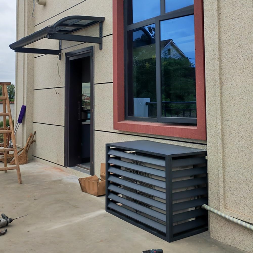 Aluminum Air Conditioner And Heat Pump Cover Hide Air Conditioner Cover For Outside Units Privacy Fence Screens Plant Storage Shelf Shutters Flower Rack Noise Reduction (Color : Wh