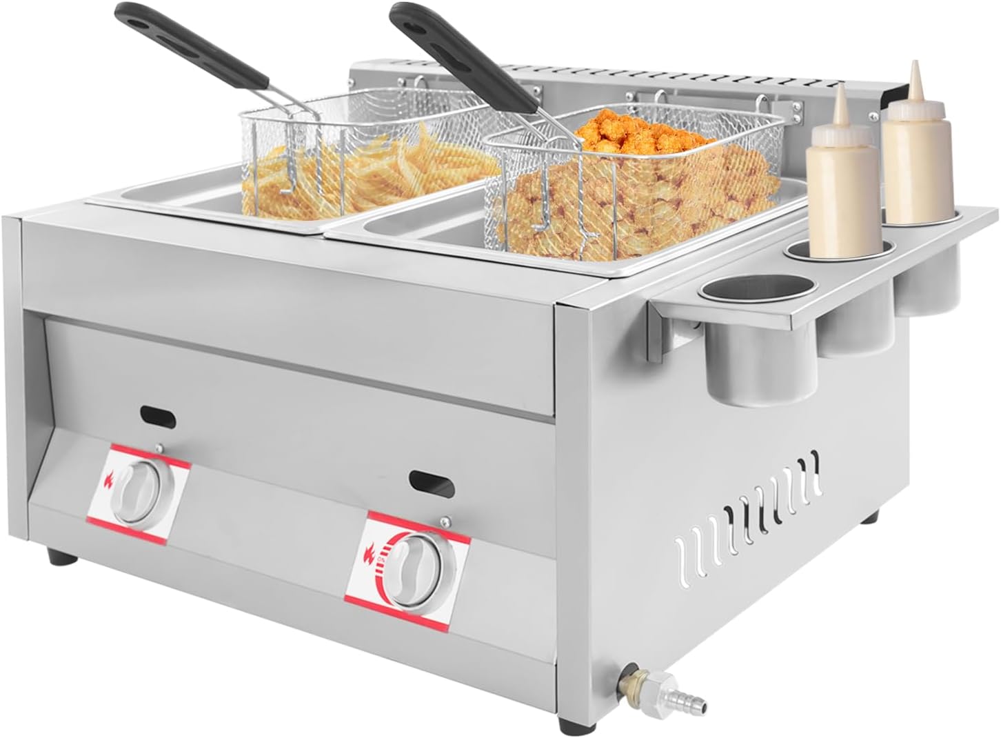 Gas Fryer Dual Tank, Propane Deep Fryer Outdoor, 5.3QT*2 Commercial LPG Fryer, 18000 BTU Rapid Heat, Temp Control 140-392F, Food Truck Camping, Suspended Baskets, 22x18x14 in