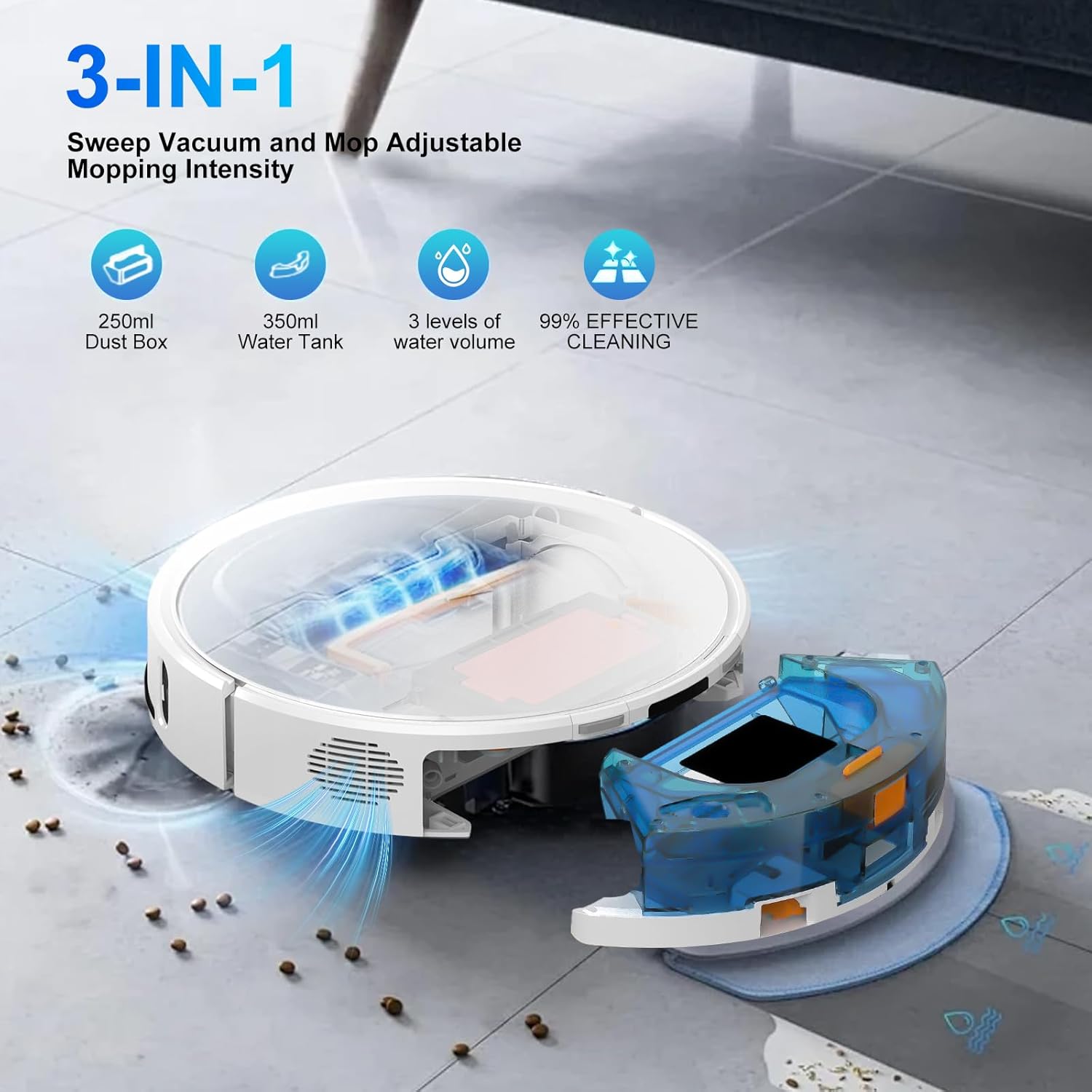 Robot Vacuum and Mop Self-Emptying Up to 8000Pa Robot Vacuum 60-Day Hands-Free Cleaning 220 Min Runtime LiDAR Navigation, Home Mapping, Ideal for Pet Hair, Hard Floors, Carpet-White