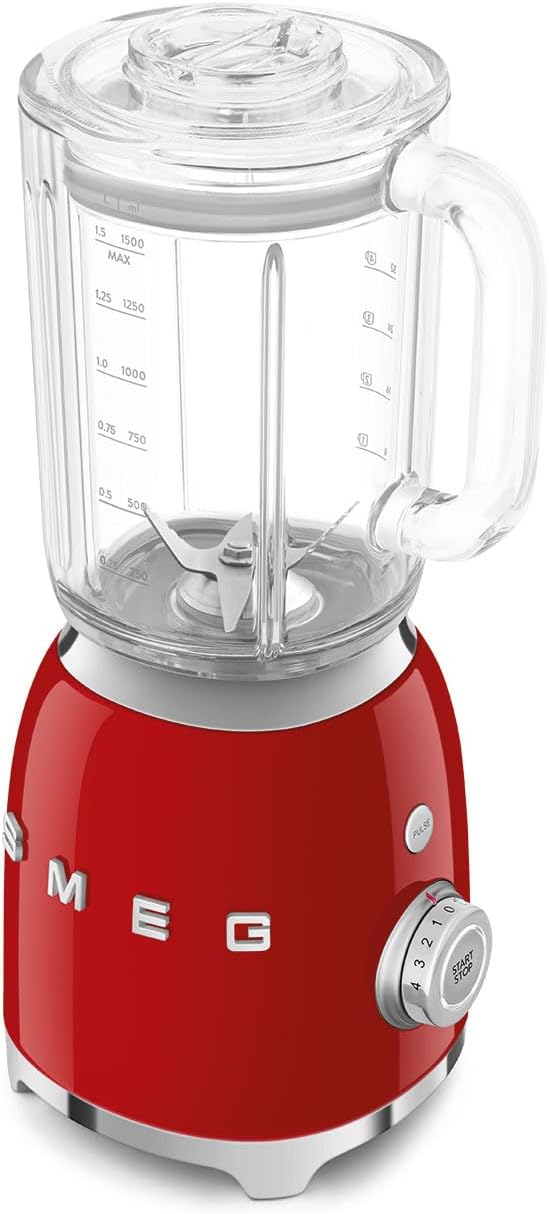SMEG BLF03 Retro Style Blender – 600W Countertop Blender with 48 oz BPA-Free Jug, 3 Speeds + Pulse, Ice Crush & Smoothie Functions – 50s-Inspired Design-Red