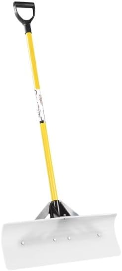 Snow Pusher Shovel, 24-Inch Wide Poly Blade, Heavy Duty D-Grip Handle, Lightweight Winter Snow Removal Tool