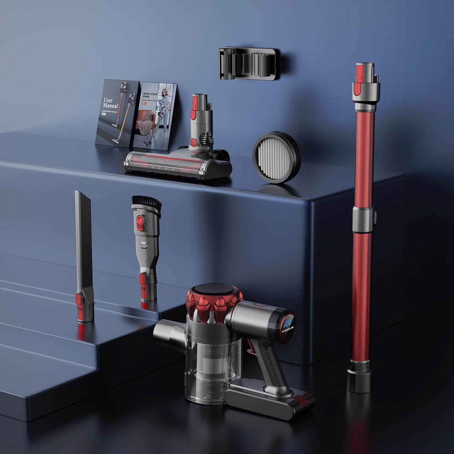 S3 Cordless Vacuum Cleaner, 45kPa Powerful Vacuum Cleaners for Home, 55-Min Runtime Rechargeable Stick Vacuum, Self-Standing, for Pet Hair Carpet Hard Floor, LED Display