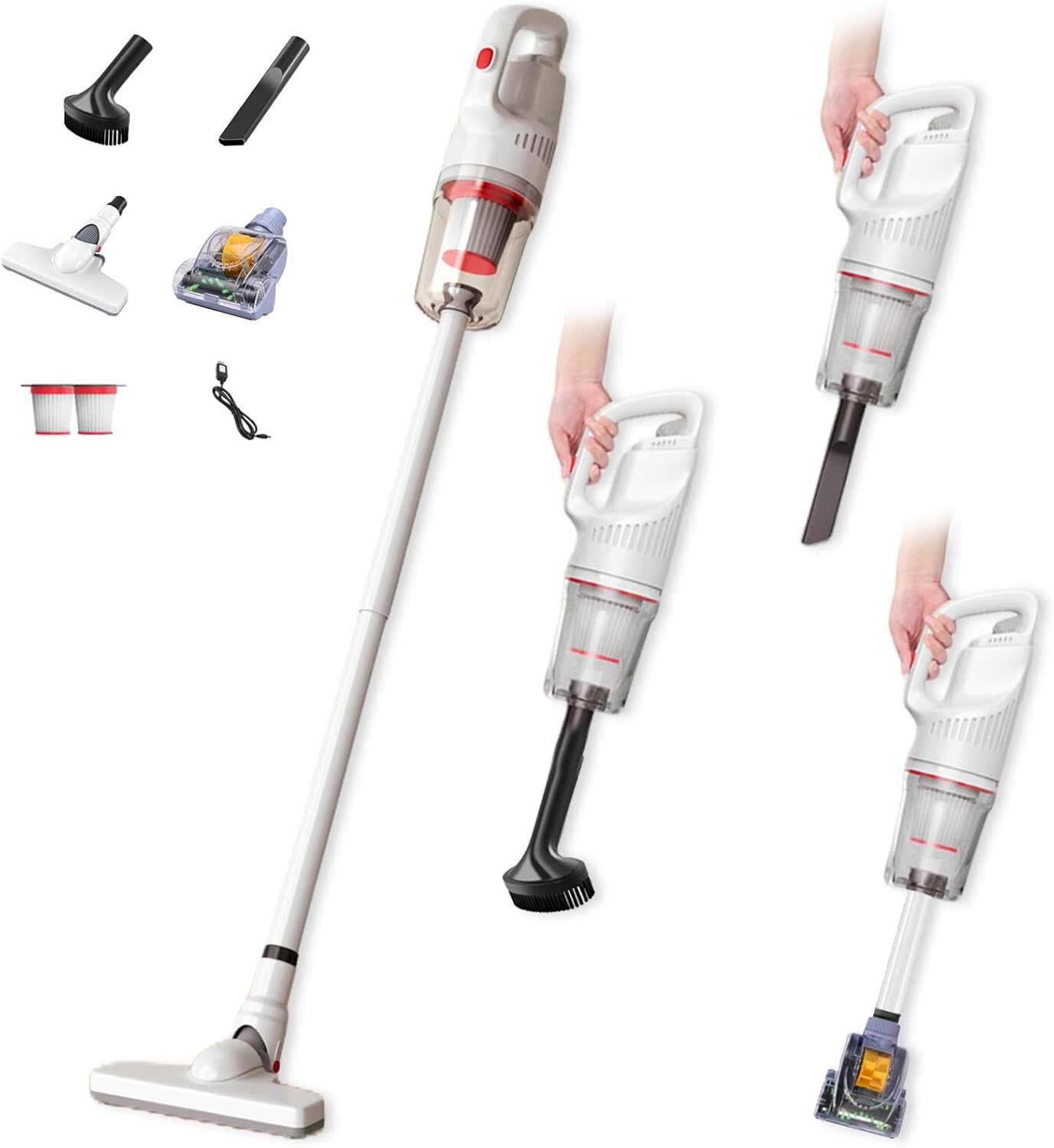 VELPEN 4-in-1 Stick Cordless Vacuum Cleaner, 35Kpa 65dB Vacuum Cleaners for Home Multifunction, USB Rechargeable Vacuum Cleaner for Pet Hair Hardwood Floor, Cat Litter