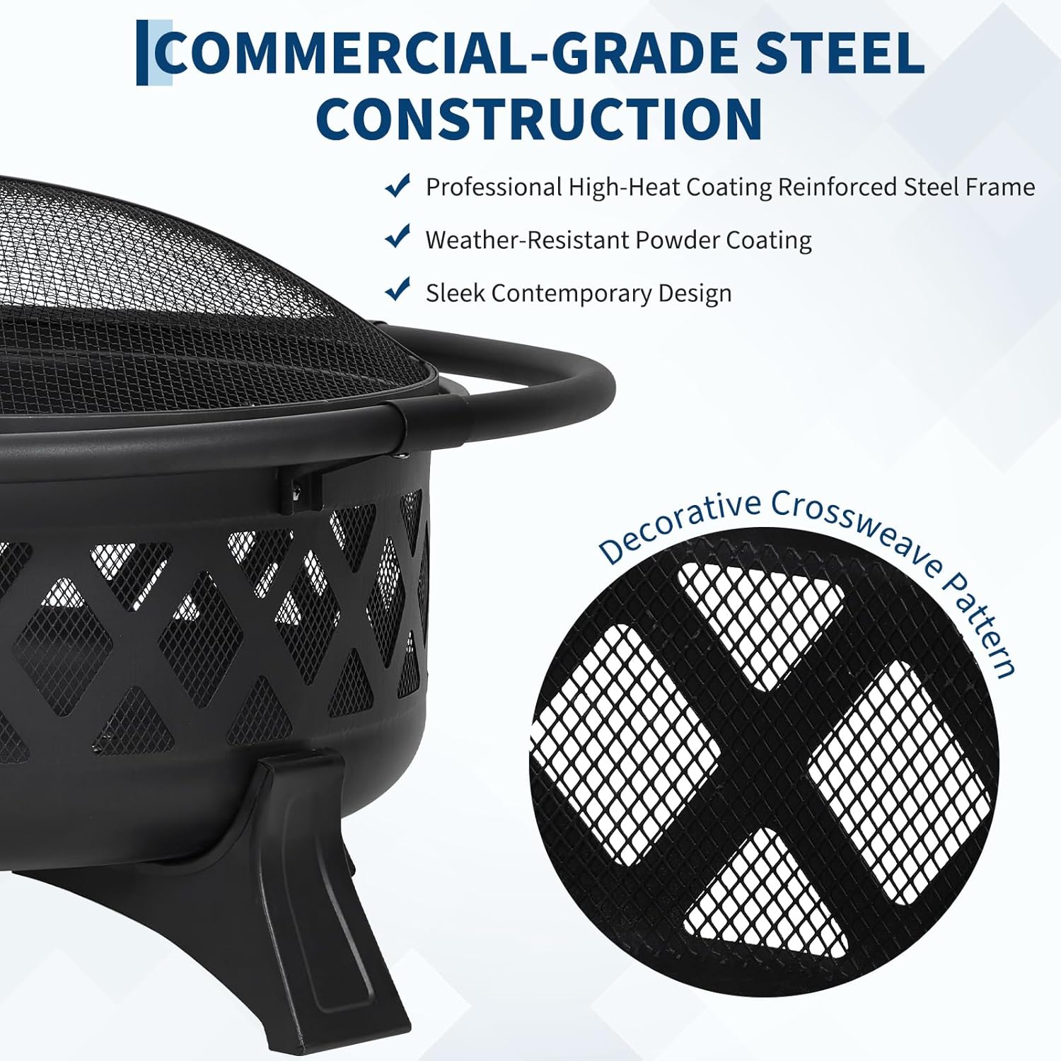 Outdoor Fire Pit 36 Inch Large Wood Burning with Lid Poker, Heavy Duty Round BBQ Firepit & Cold Rolled Steel for Outside, Patio, Picnic, Party