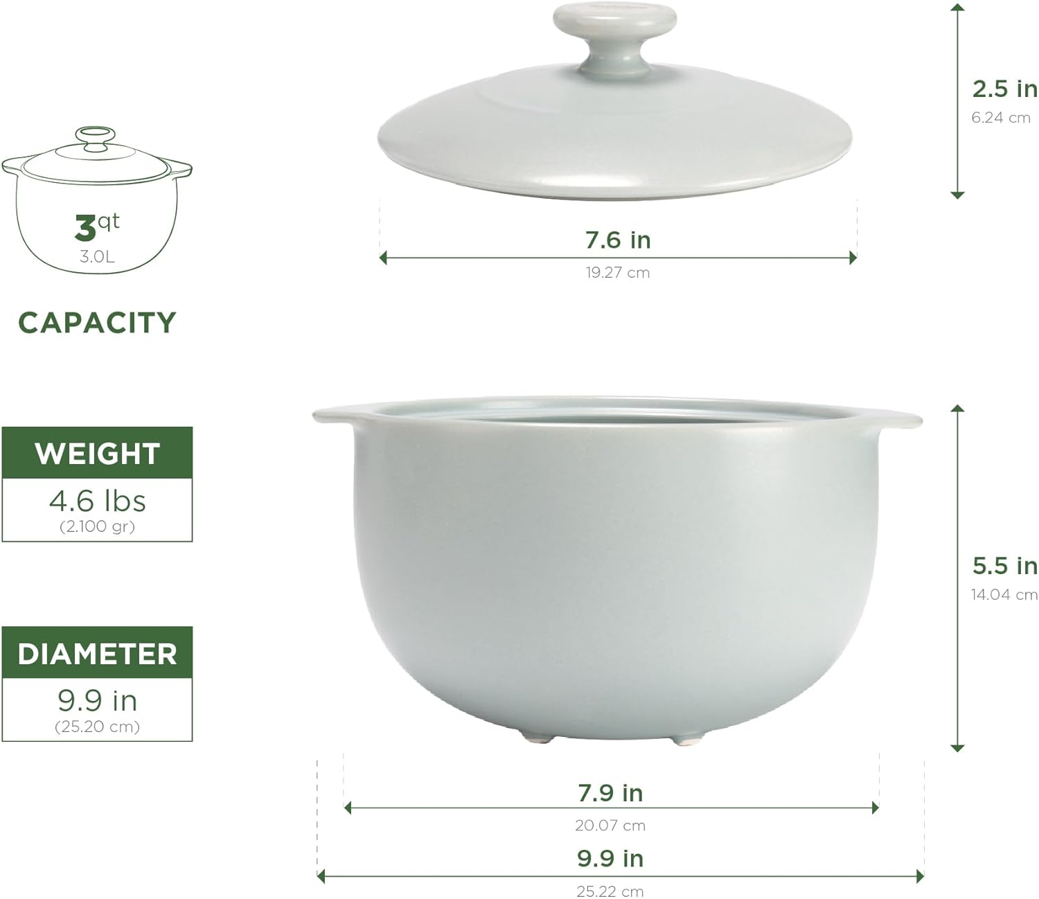 Minh Long 3.17 qt Porcelain Clay Pot for Cooking, Casserole Dish with Lid, Clay Pots for Cooking, Dutch Ovens for Stew, Soup, Steam, Oven & Microwave Safe, Heat Resistant (Vesta, 3.17 qt - Grey)