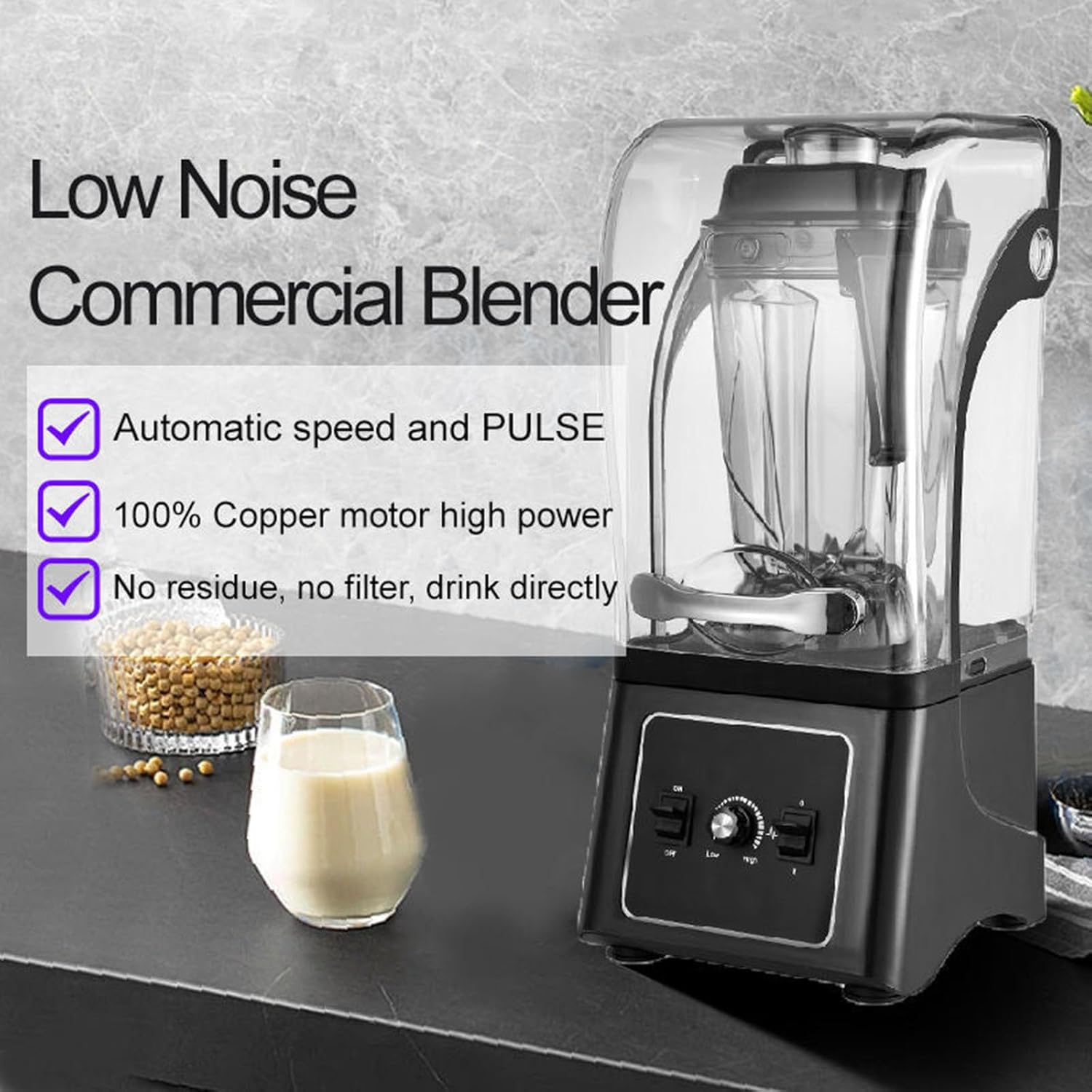 Professional Blender, Commercial Quiet Blender Soundproof Blender 2500ML with Cover for Crushing Ice,Smoothie,Puree,Blender