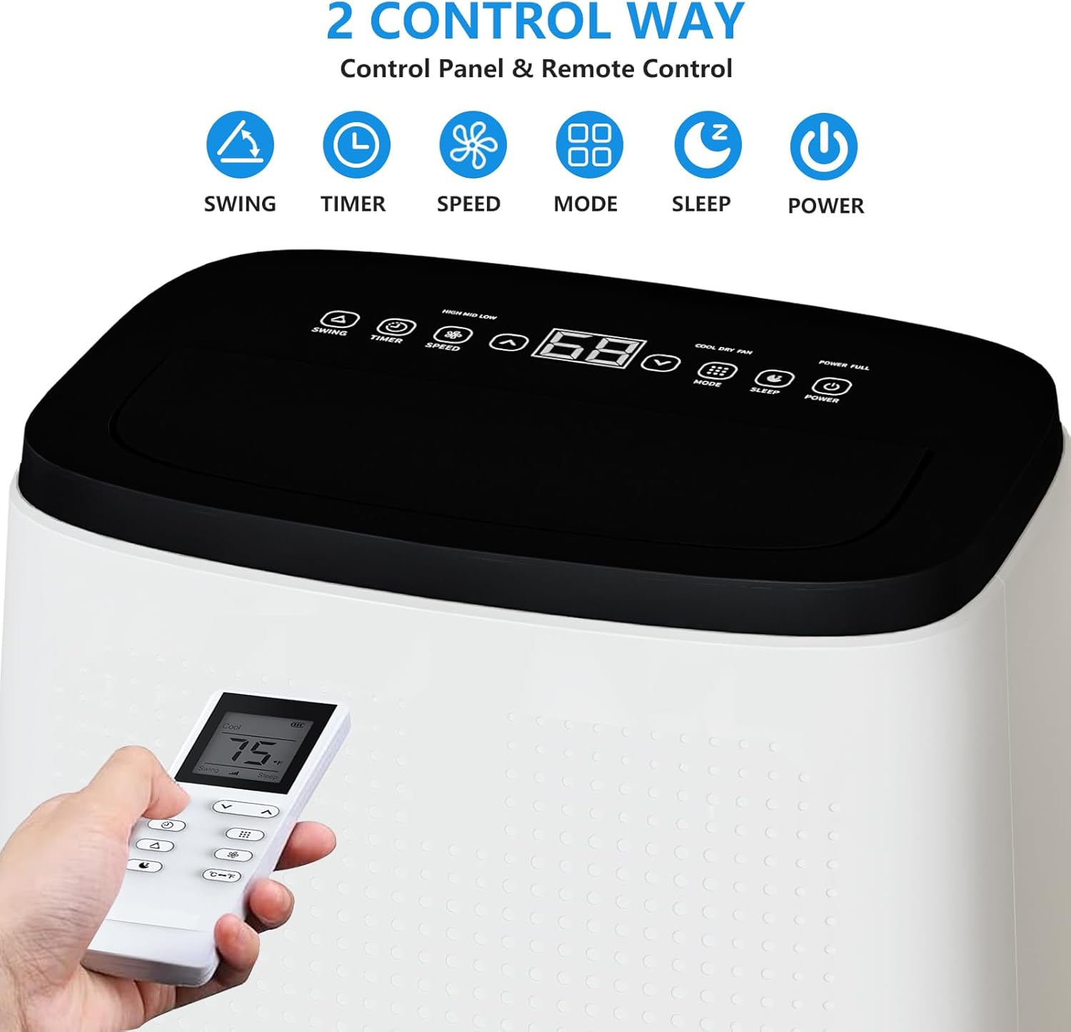 14,000 BTU Portable Air Conditioner with Dual Motor Fast Cooling, AC/Dehumidifier/Fan, Cools Up to 700 Sq Ft, 50 DB Quiet Sleep Mode, Remote & 24-Hour Timer,360° Mobility