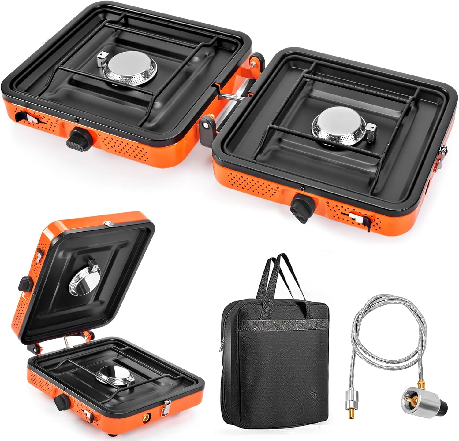 GGC Camping Stove 2 Burner, 20,000 BTU Foldable Camping Stove, Propane Portable Camp Stove with Adjustable Flame, Piezo Ignition & Carry Bag, Portable Stove for Camping, Picnics, and Outdoor Cooking