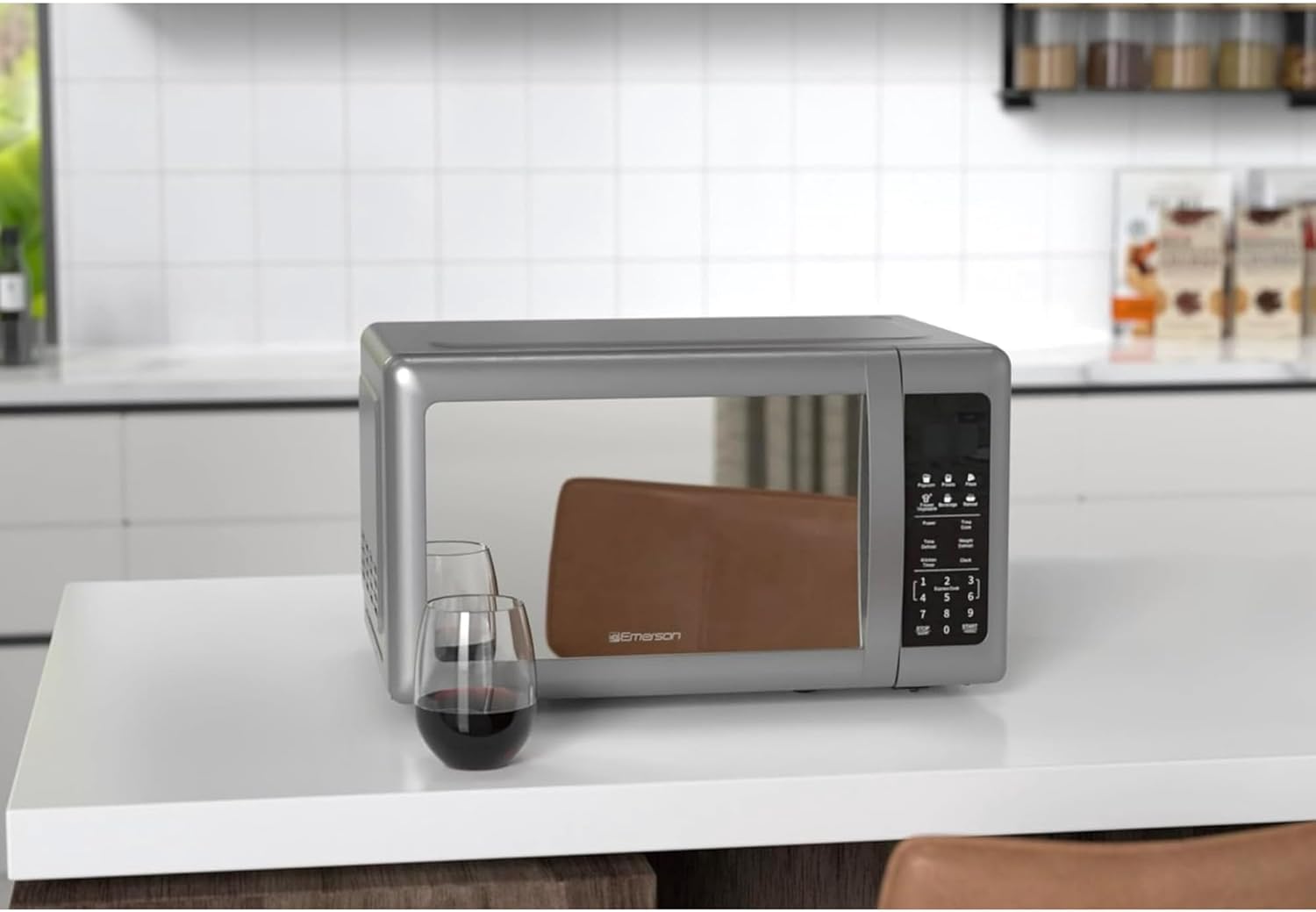 Compact 0.7 Cu Ft Countertop Microwave Oven with Mirror Finish - 700 Watts, 10 Power Levels, 6 Pre-Programmed Settings