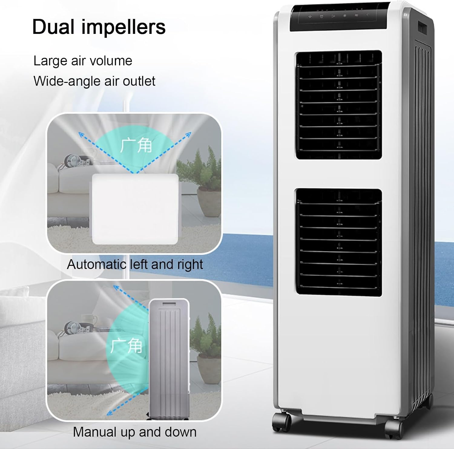 Evaporative Air Cooler with Remote Control, 3-in-1 Portable Air Conditioner, Windowless Air Conditioner, 8 Gal Water Tank, 3 Speeds, 7H Timer, Water Shortage Reminder for Room Bedroom Office(34x34x104