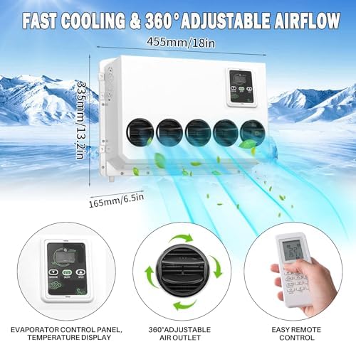 12V Air Conditioner 11,000 BTU, 12 Volt DC Air Conditioner for Truck Parking Split Electric AC Unit, Quiet A/C Inverter Cooling Cost-effective for Semi-Truck, Trailer, Camper, Crane Loader Excavator