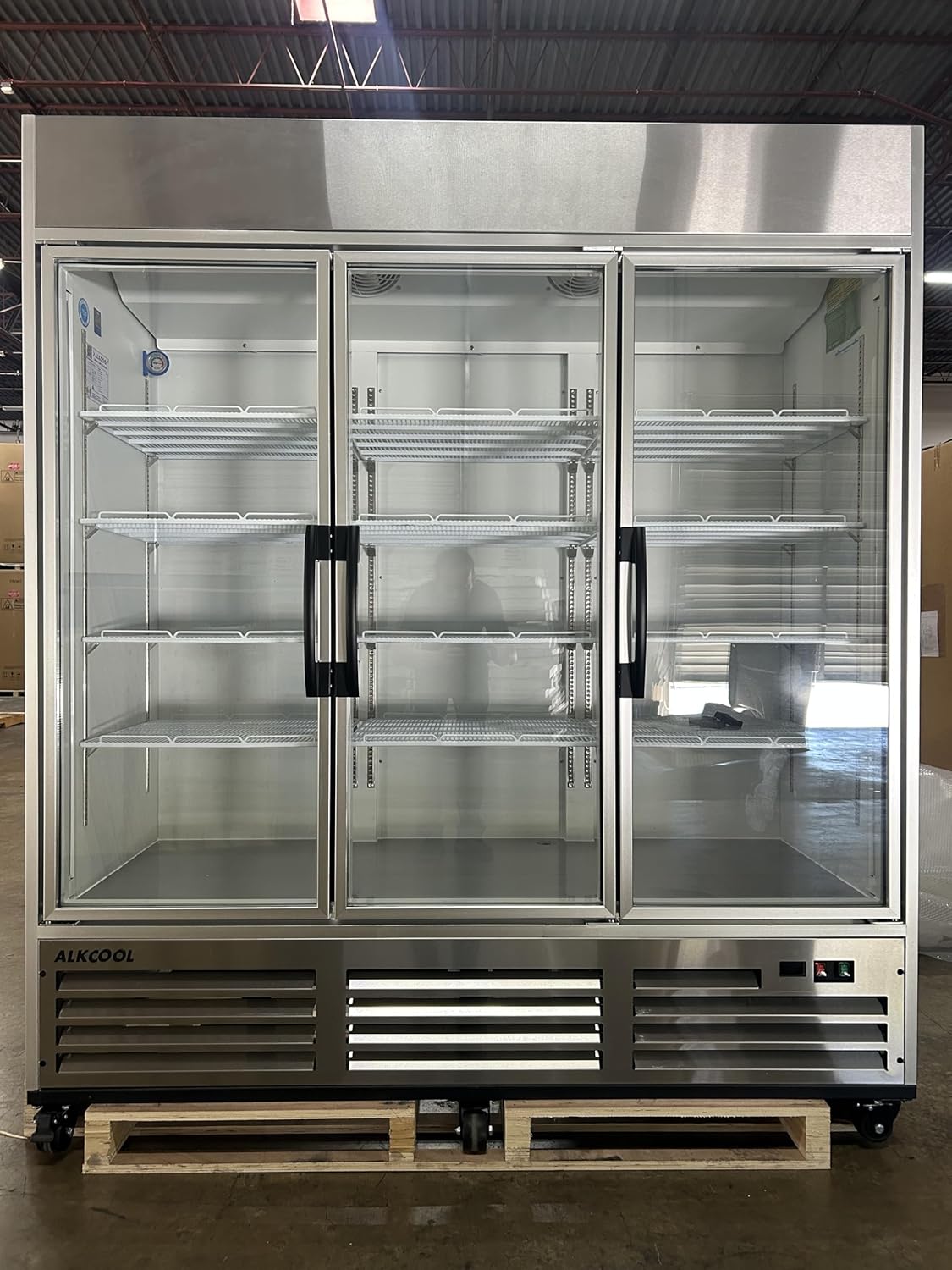 71” Wide Commercial Beverage Refrigerator Display Fridge, Stainless Steel Merchandiser Three Glass Door Drink Cooler With LED Light Adjustable Shelves,ETL Sanitation,65 Cu Ft(Wheels Included)