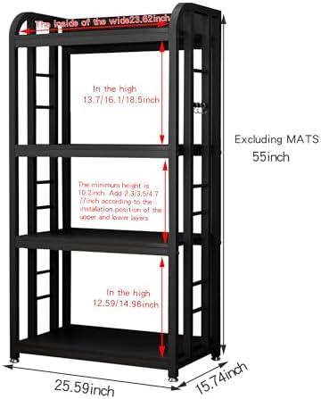 4-Tier Kitchen Baker's Rack, Free Standing Microwave Oven Stand Utility Storage Shelf Island Coffee Bar for Living Room, Home Office (Black)