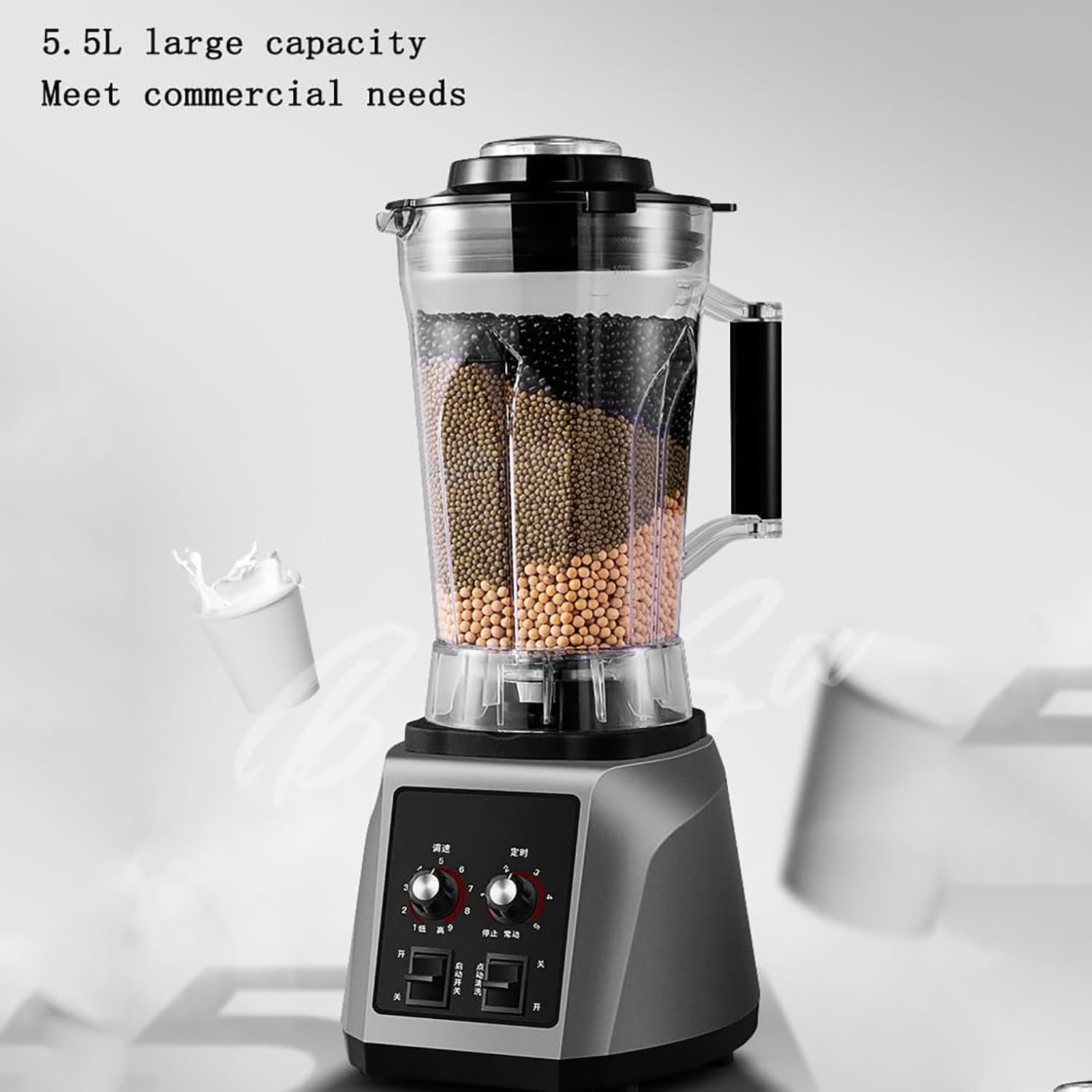2200W Commercial Blender, 5.5L Capacity Smoothie Blender, Fully Automatic Soy Milk Maker Machine, Nut Processor Grind Machine, 9 Speeds Adjustable, Noise Reduction Design, for Home and Commercial Use