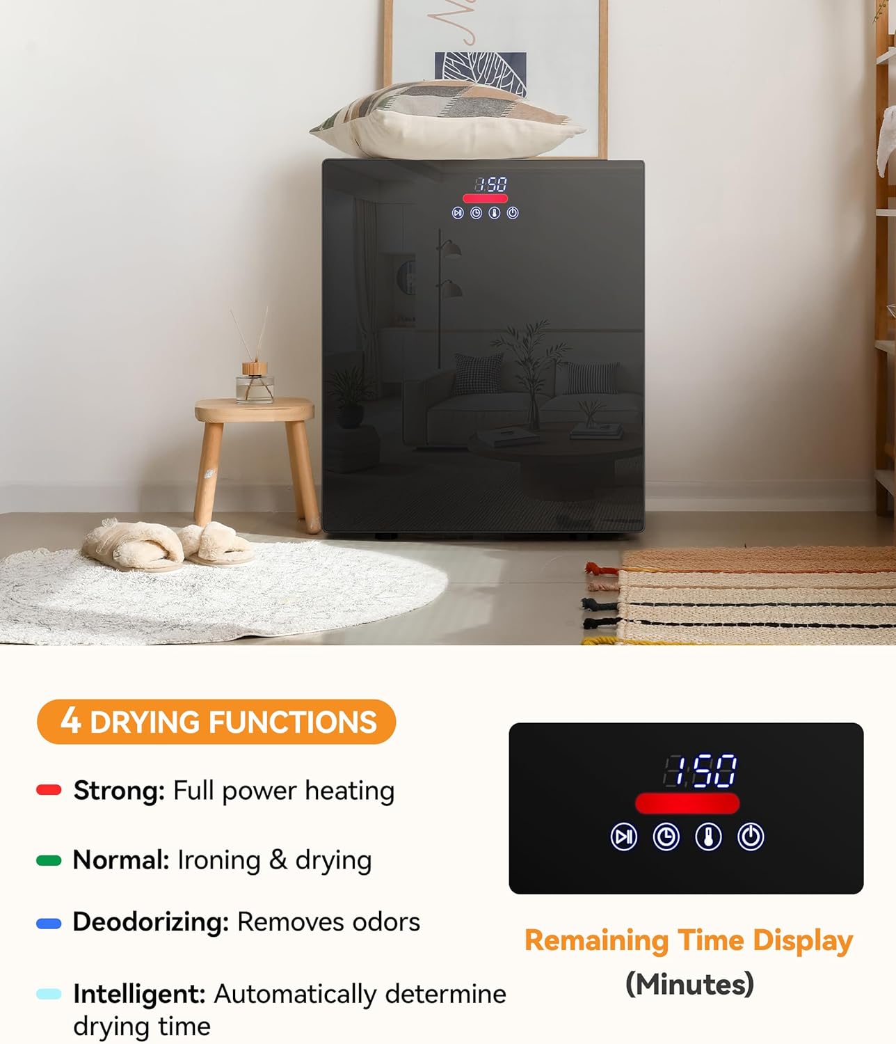 8.8 LBS Portable Dryer, 850W Electric Dryer with 4 Modes, LCD Panel Control, 1.5 Cu.Ft Drying Machine for Apartment, Dorm, RV, Mirror Appearance, Black