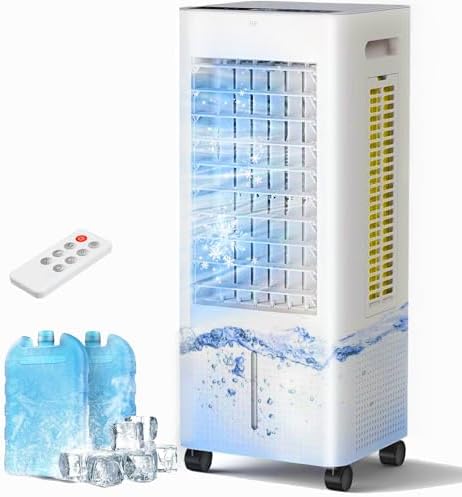 Evaporative Air Cooler with Remote & Timer, 2200+ CFM Portable Fan That Blows Cold Air for Large Room, Home Office, Bedroom - 2.1Gal High-Capacity Tank, 3 Modes, Whisper Quiet 30dB & Sleep Mode