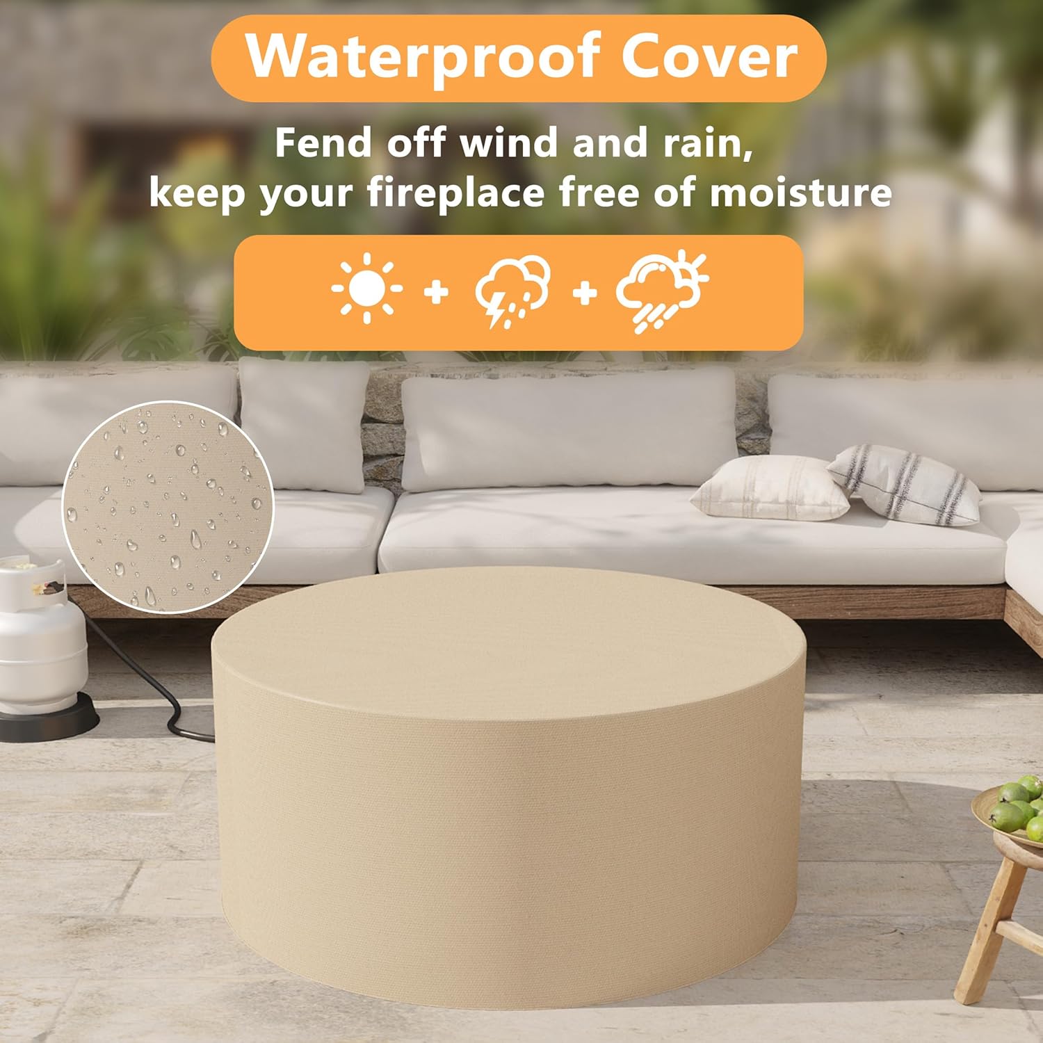 32 inch Outdoor Propane Fire Table, Round Patio Fire Pit Table, 50,000 BTU Gas FirePit with Lid, Cover, Lava Rocks, CSA Certified, Black