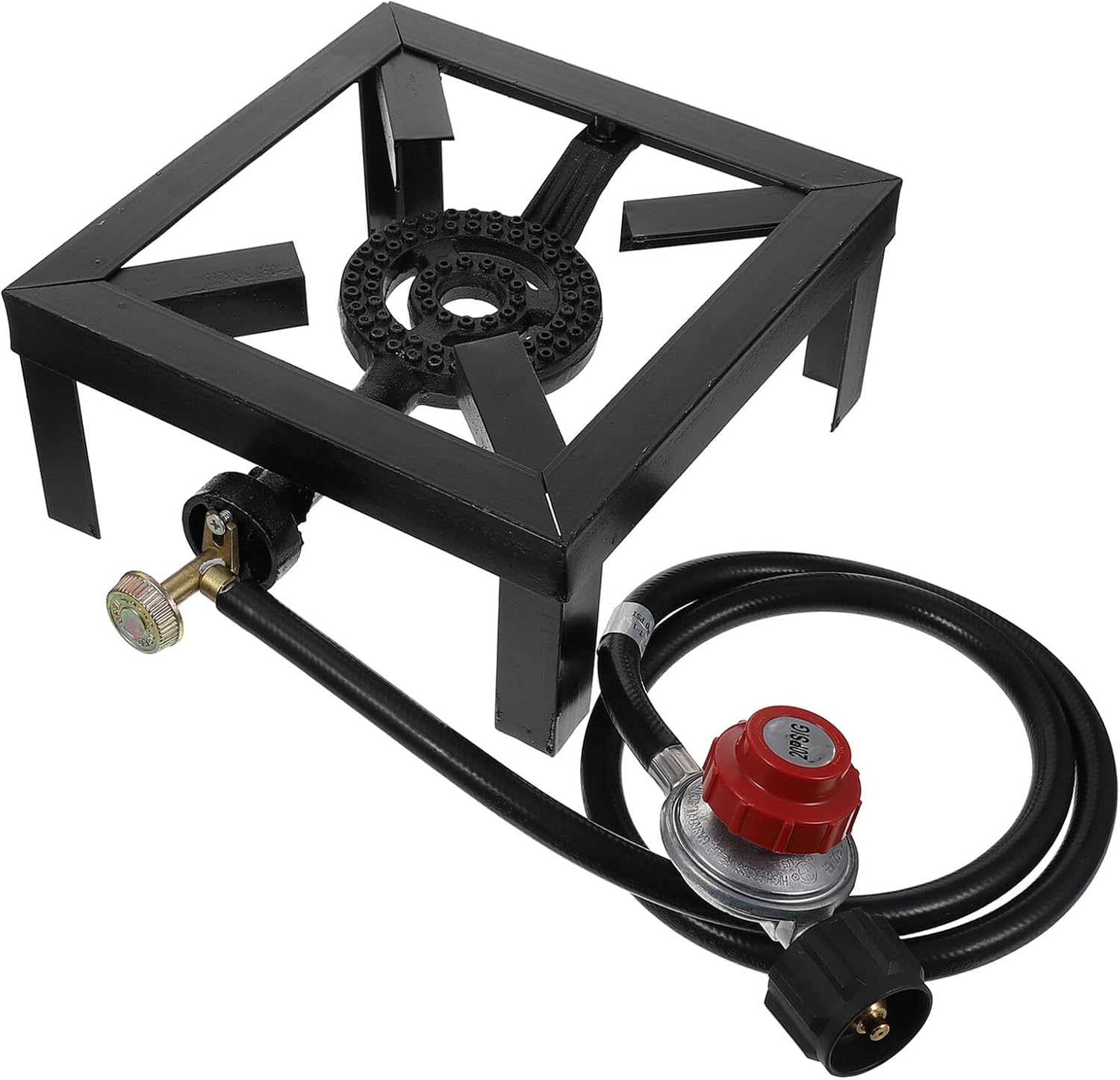 High Pressure Cast Iron Outdoor Propane Burner Stove with Adjustable Regulator and Hose Portable Camping Gas Burner for Deck Fish House Backyard Cooking