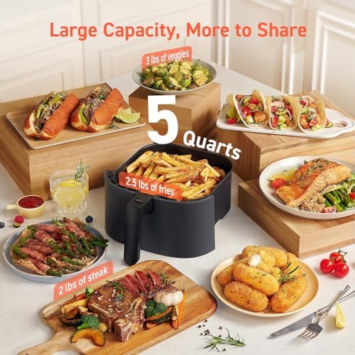 COSORI Air Fryer Pro 9-in-1, Compact 5QT, Ceramic Coating, 450℉: Half Time & Chef-Grade Cook, One-Wipe Clean Glass Panel, 130+ In-App Recipes, Nonstick & Dishwasher-Safe Basket, Gray