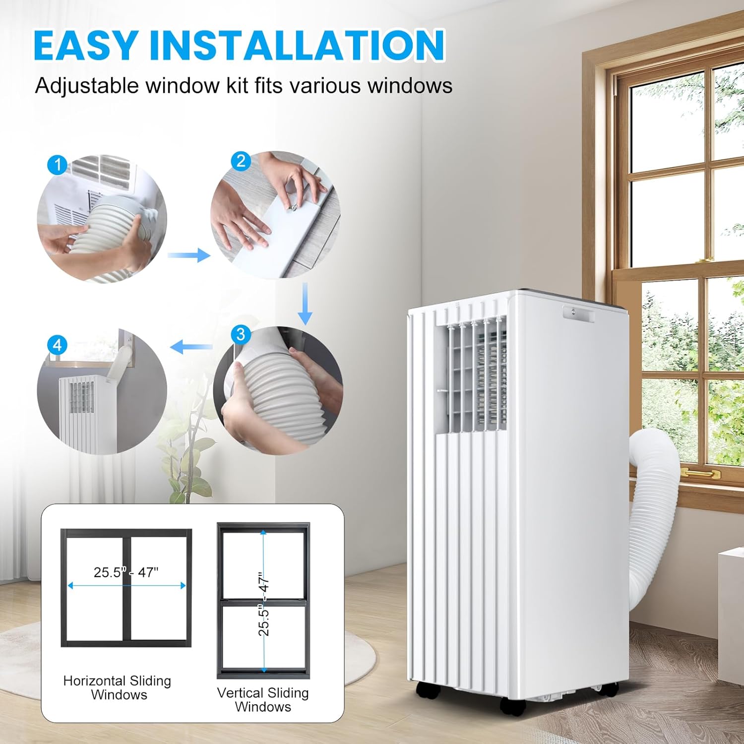 8000Btu Portable Air Conditioner, 3 in 1 portable ac unit with fan, dehumidification, cooling 350sq.ft, room air conditioners with smart control, remote control, ultrafiltration dust removal