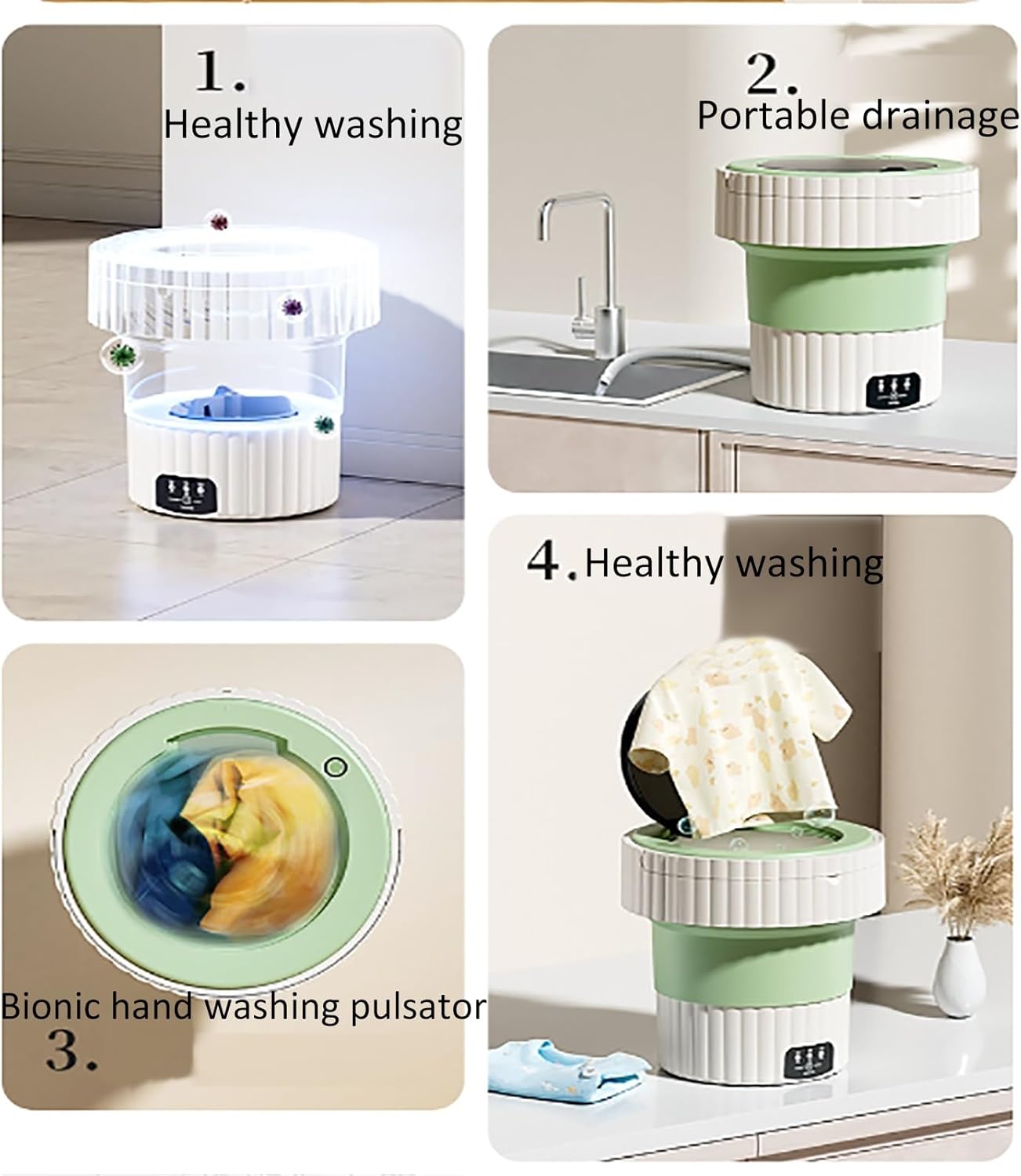 Portable Washing Machine, Foldable Mini Washing Machine, with Soft Spin Dry and Drainage Pipe, for Apartment, Laundry, Camping, Rv, Travel (Color : Beige)