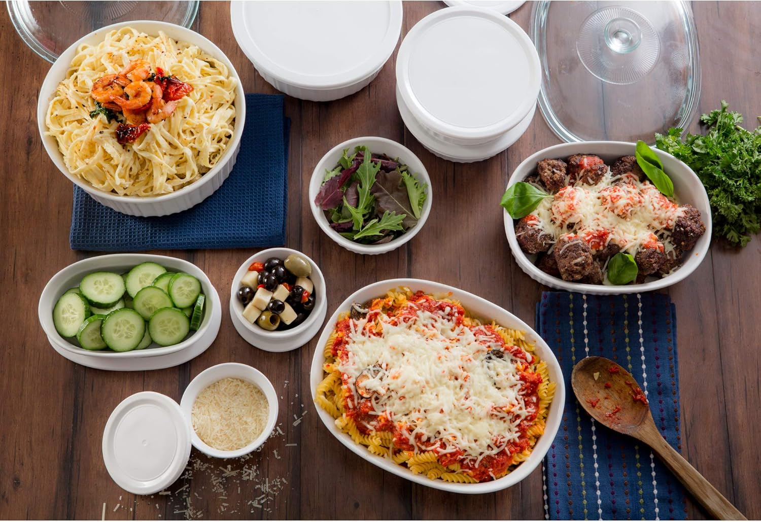 CorningWare French White 20-Pc Ceramic Bakeware Set with Lids Chip and Crack Resistant Stoneware Baking Supplies, Microwave, Dishwasher, Oven, Freezer and Fridge Safe