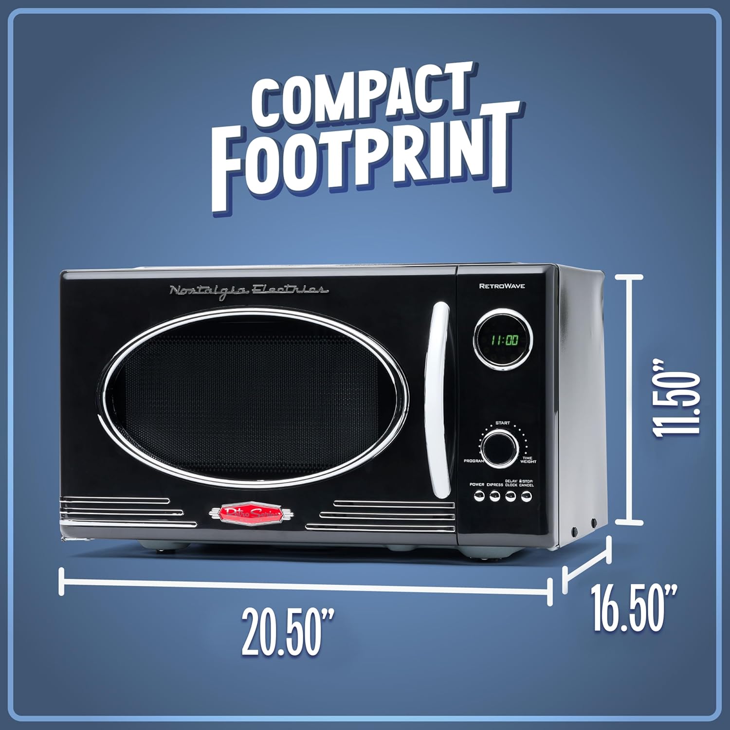 Nostalgia Retro Countertop Microwave Oven - Large 800-Watt - 0.9 cu ft - 12 Pre-Programmed Cooking Settings - Digital Clock - Kitchen Appliances - Black