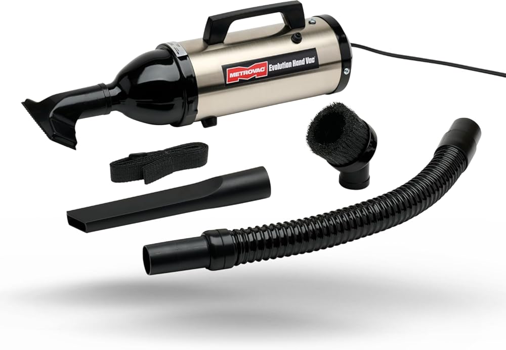 METROVAC Evolution Hand Vacuum - 120V, 504W, Powerful, Lightweight, Dry Pickup for Easy Cleanups in Home, Office, Car - Satin Nickel/ Black Finish