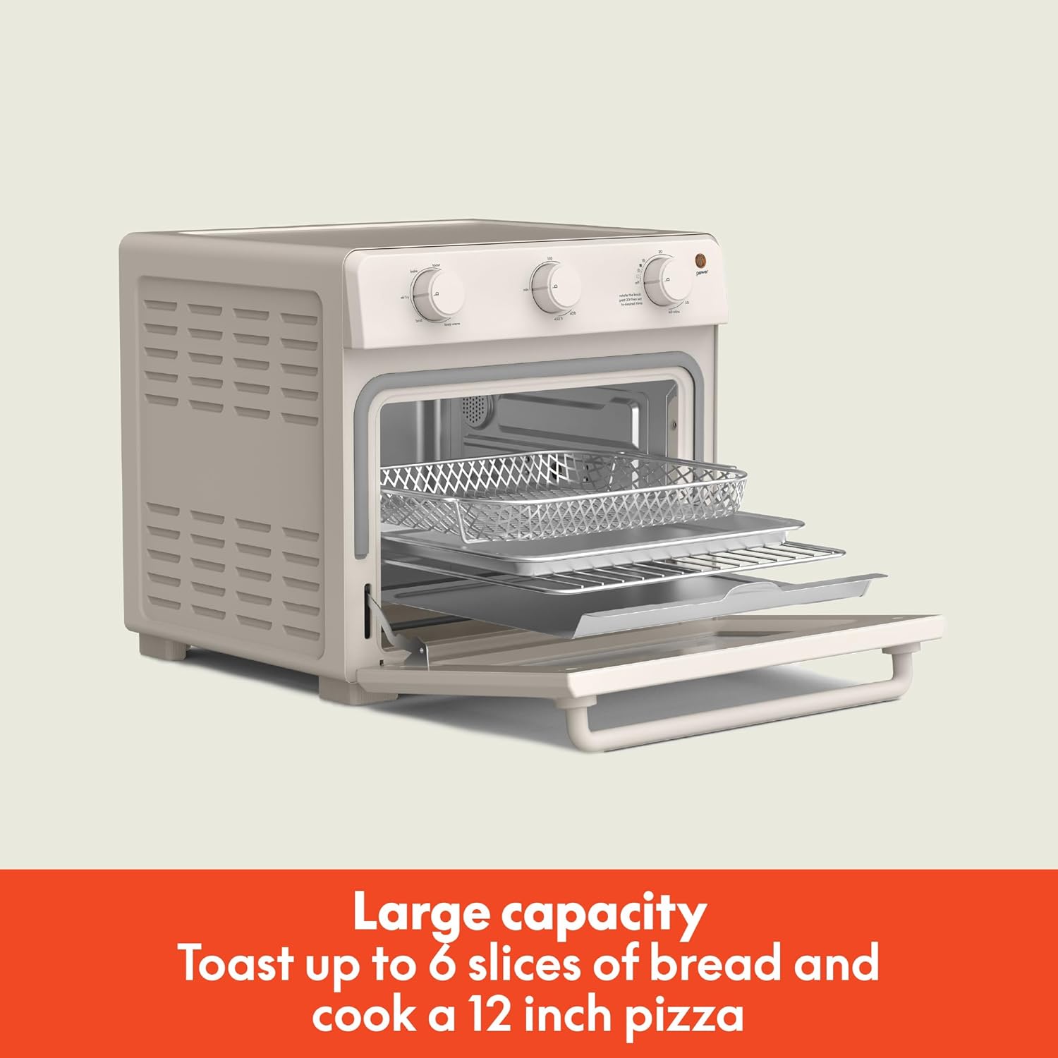 bella Air Fry Toaster Oven, 7 Preset Cooking Options, Dishwasher-Safe EverGood Coated Trays Included, 60-Minute Auto Shutoff w Audible Timer, Power Indicator Light, 1700 Watt, Oatmilk