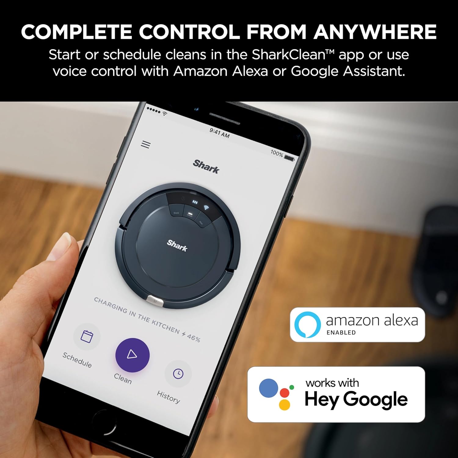 SHARK RV765 ION Robotic Vacuum, Wi-Fi Connected, 120min Runtime, Compatible with Alexa, Multi-Surface Cleaning, Deep Royal Blue (Renewed)