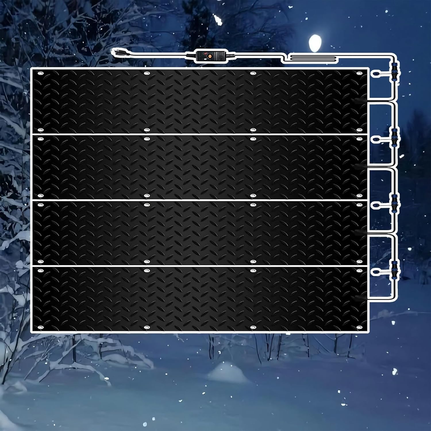 Heated snow and ice melting stair mats, outdoor heated snow and ice melting door mats, winter sidewalk heated outdoor mats, winter de-icing and ice melting products, anti-slip design(4 Pcs,30x150cm/12
