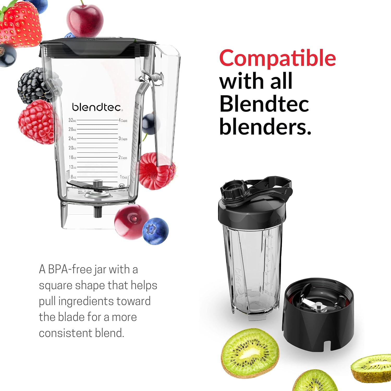 Blendtec 75 oz FourSide Jar and 34 oz GO Travel Bottle Bundle - Blender Jars and Personal Blender Attachment Compatible with Blendtec Blenders