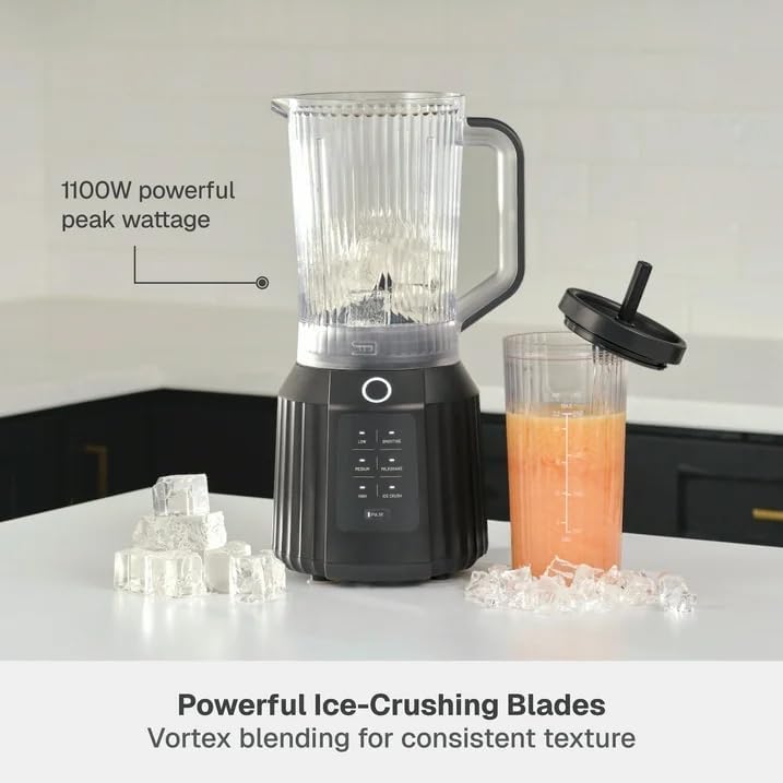 Thymes & Tables Countertop Blender Duo SmartCrush Tech 1100W with 57oz Pitcher & 25oz Cup, Smart Seal Lid, Vortex Blending, Pulse Mode, Dishwasher Safe, Ice Crush, Smoothie Preset (Slate Gray)