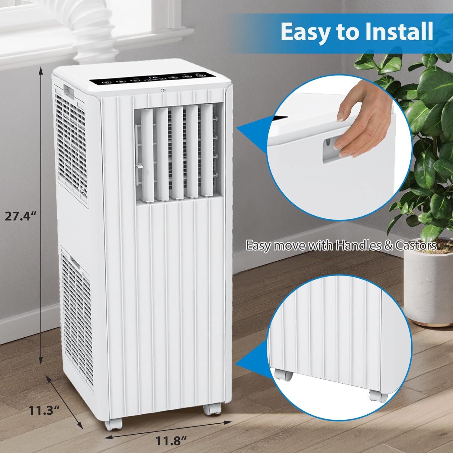 8000 BTU Portable Air Conditioner, 3-In-1 Portable AC Unit with Dehumidifier & Fan for 350 Sq. Ft Room, Standing Air Conditioner with Remote & Window Kit, 24H Timer, Sleep Mode