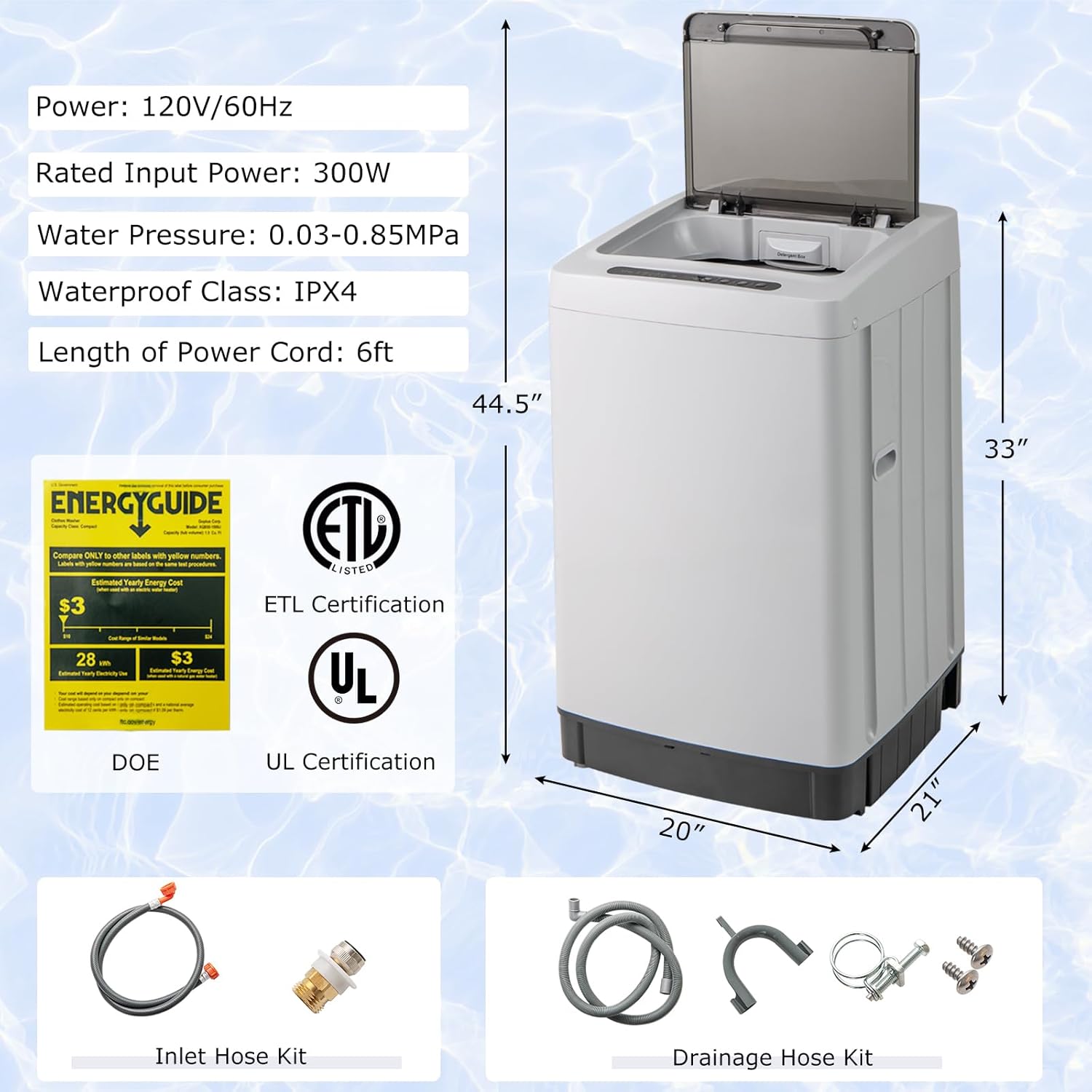 Giantex Portable Washing Machine, 1.5 cu.ft Compact Washer with Drain Pump, LED Display, 8 Programs, 10 Water Levels, Child Lock, 11 LBS Clothes Capacity for Apartment, Home, Dorms, RV (Gray & Black)