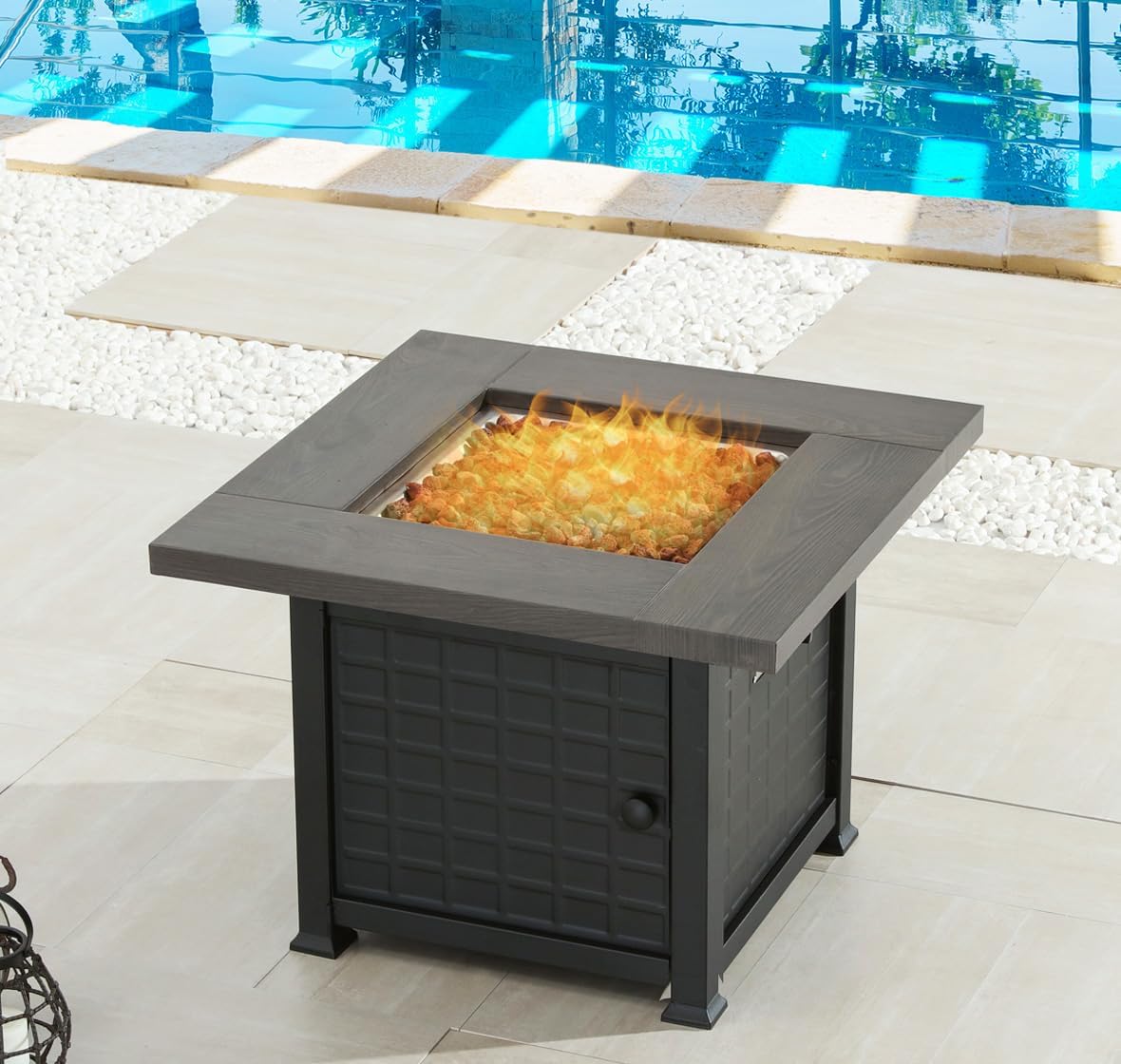 34'' Propane Fire Pit Table 50,000 BTU Steel Outdoor Gas Fire Pit with Lid and Lava Rock, Add Warmth and Ambience to Parties On Patio Deck Garden