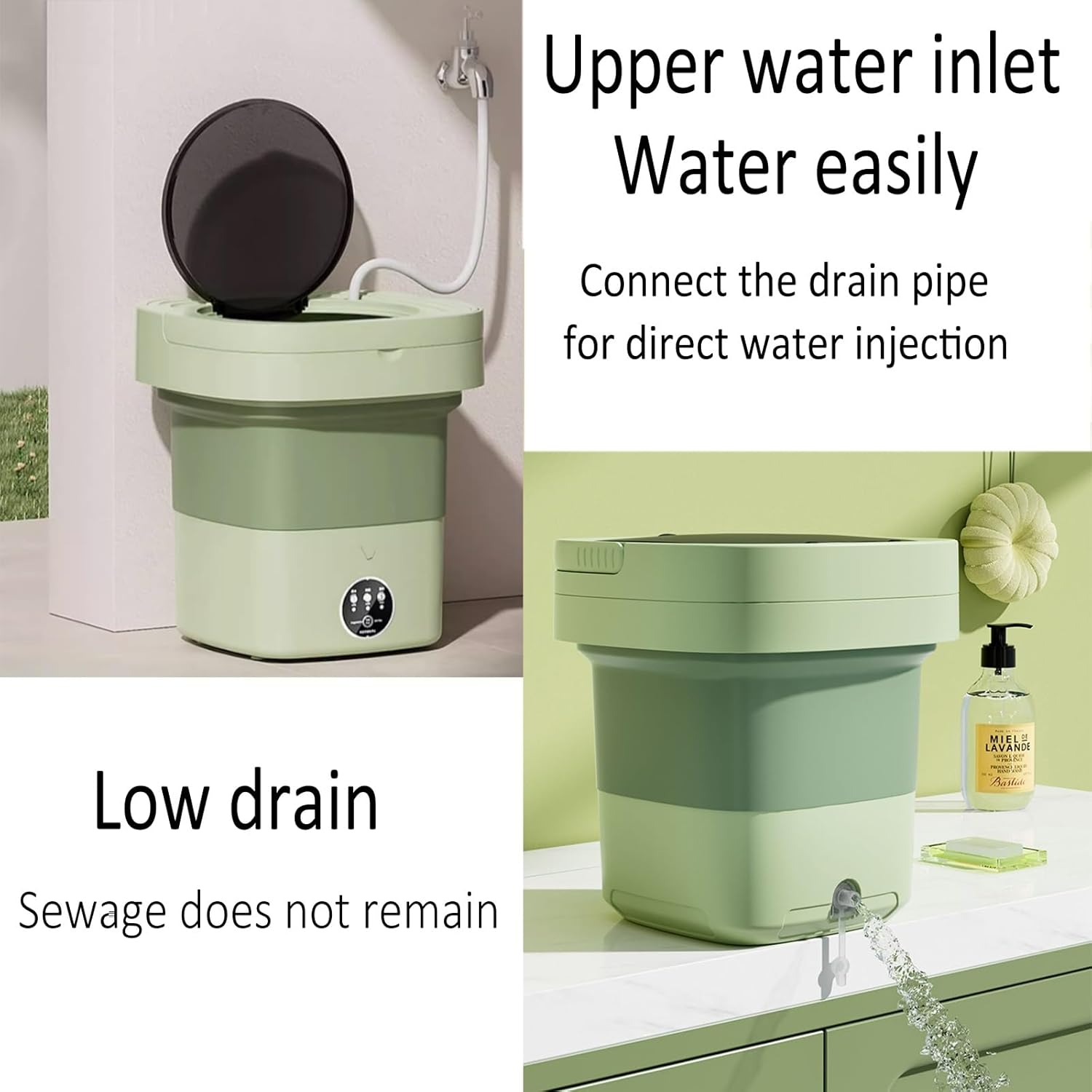 Mini Portable Washing Machine, Folding Washing Machine, Laundry Machine with 3 Modes Deep Cleaning Half Automatic Washt, for Camping, Rv, Travel, Small Spaces (Color : Green, Size : 6L)
