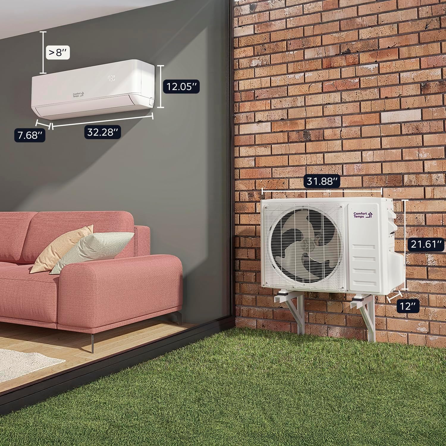 Ultra-Efficient 12000 BTU/220V Mini Split – 24 SEER for Lower Energy Bills– Pre-Charged, Ductless, Quiet & Comfortable Mini Split AC/Heating System|WiFi & Easy Install Kit |Pro Series by Comfort Temps