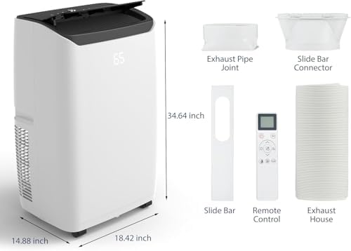 14,000 BTU Portable Air Conditioner with Dehumidifier, 3 Fan Speeds, Covers up to 750 Sq. Ft, Quiet Operation, Follow Me Temperature Control, Easy Install Window Kit Included