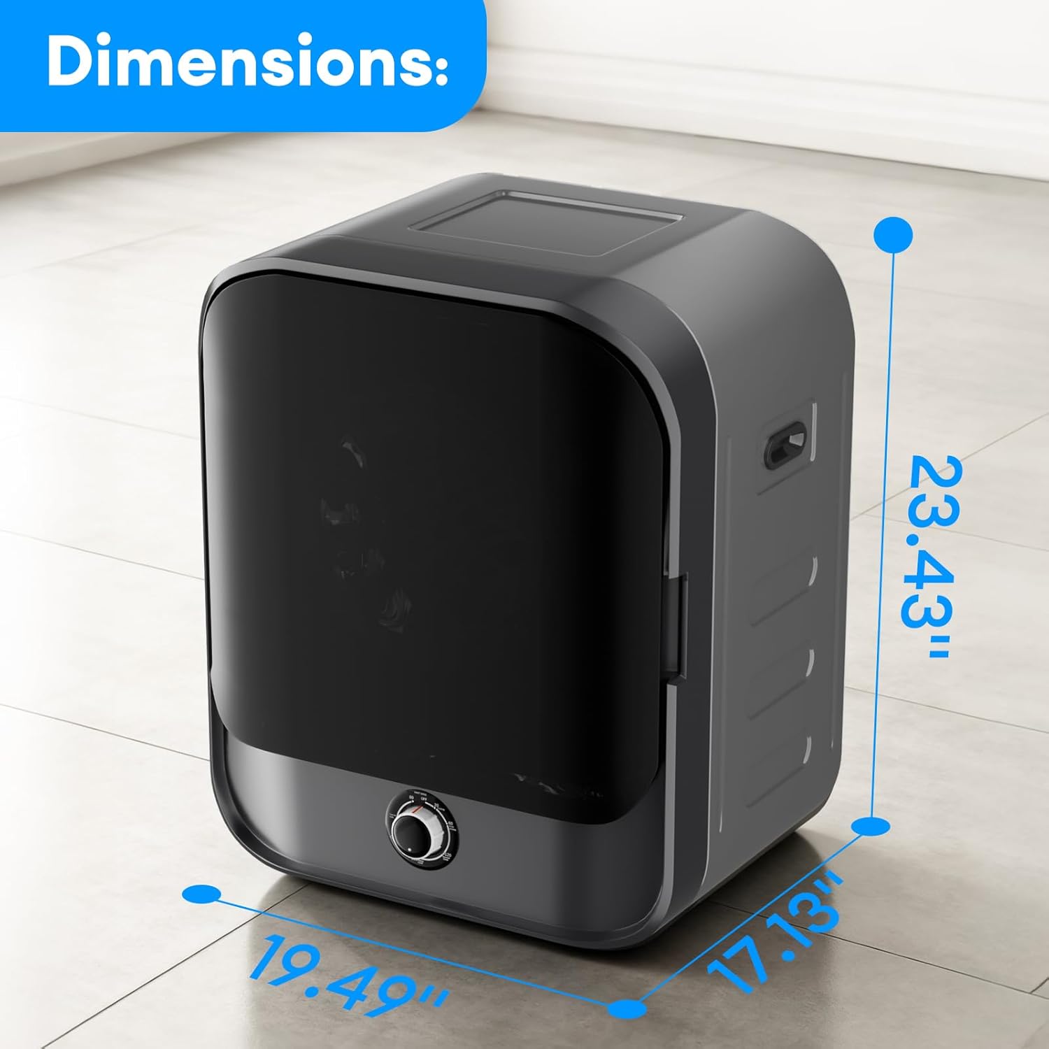 TABU 2.6 Cu.Ft. Portable Dryer for Laundry, 110V Compact Portable Clothes Dryer with Stainless Steel Tub & Control Knob, for Apartments, Dorm, RV, Black