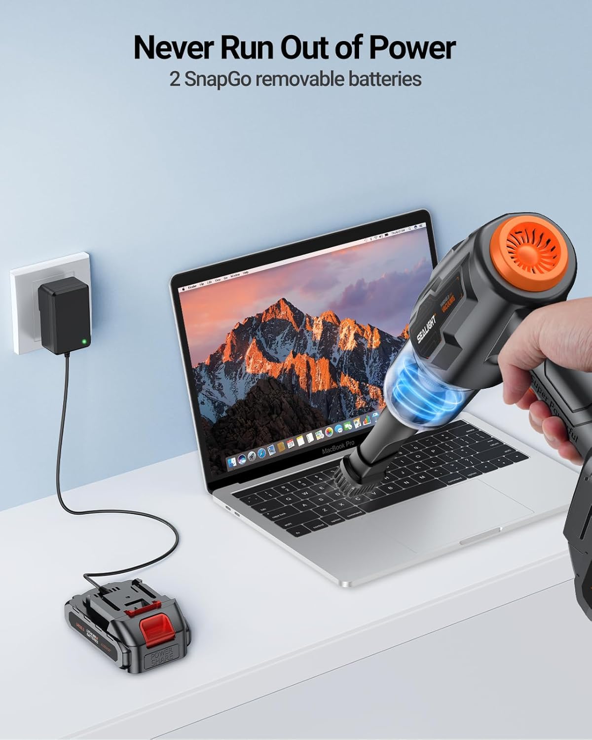 SEALIGHT Car Vacuum Portable Cordless, 21000pa High Power Handheld Car Vacuum, Two Batteries Long Endurance, 18v/120w Portable Vacuum Cleaner for Car & Home