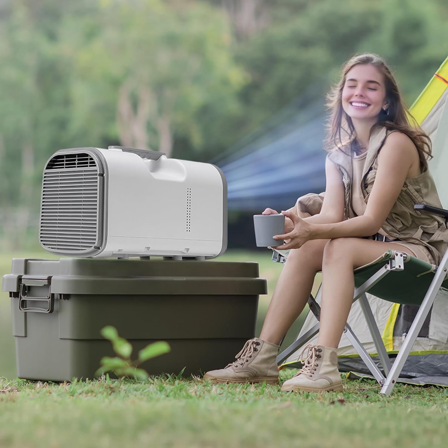 VEVOR Portable Air Conditioner, 4250 BTU 3-Speed Air Conditioning Unit with 24H Timer, Air Portable AC Compatible with AC/DC 24V, for Outdoor Tent Camping, RVs or Home Use, White