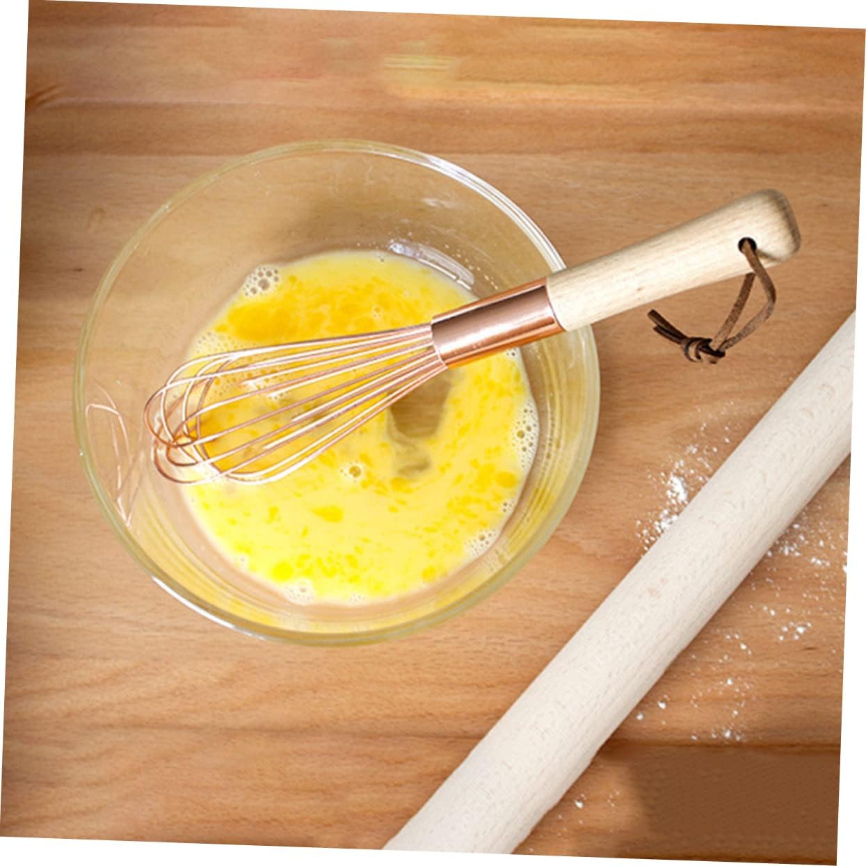 Manual Egg Beater Wood Handle Stainless Steel Egg Blender for Cooking Gadget