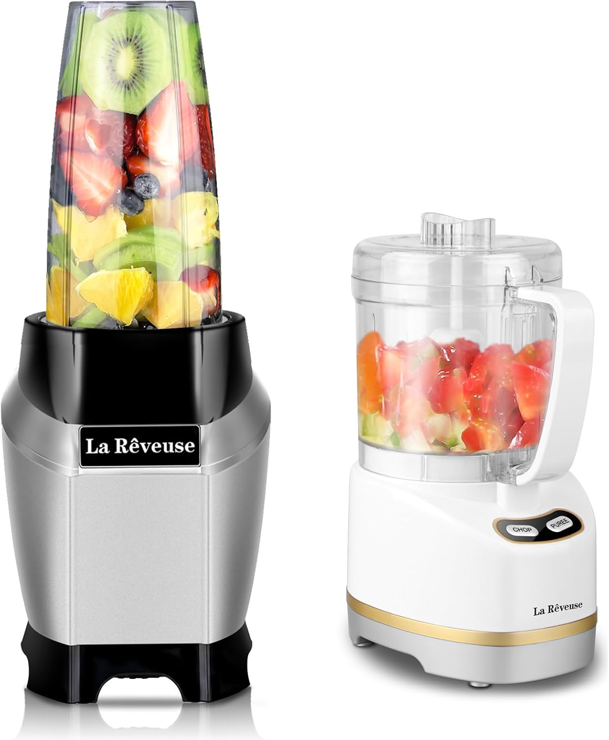 La Reveuse 1000W Smoothie Blender (Silver) + La Reveuse Small Food Chopper (White)