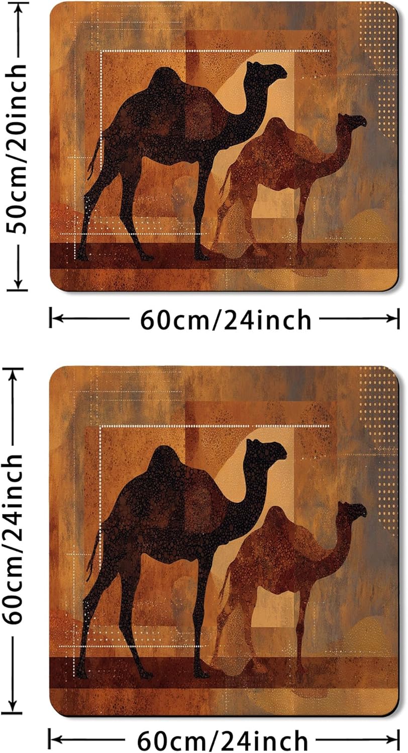 Desert Camel Washer Dryer Top Protector Mat, Vintage Rustic Pattern Laundry Machine Dust Covers, Bohemian Rubber Anti-slip Waterproof Washer And Dryer Mats for Laundry Room 24x24 Inch