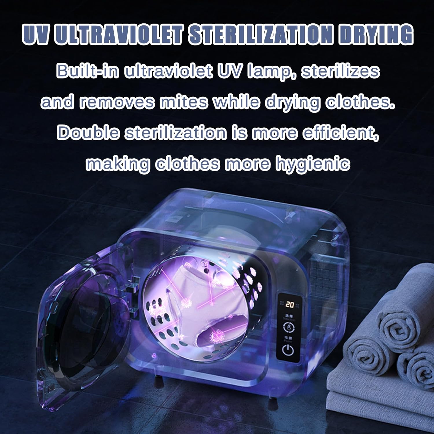 Portable Clothes Dryer, Compact Mini Electric Laundry Dryer, One-touch Touch Screen, Multiple Modes, Stainless Steel Tub, for Apartments, Home, Dorm, Travel RVs