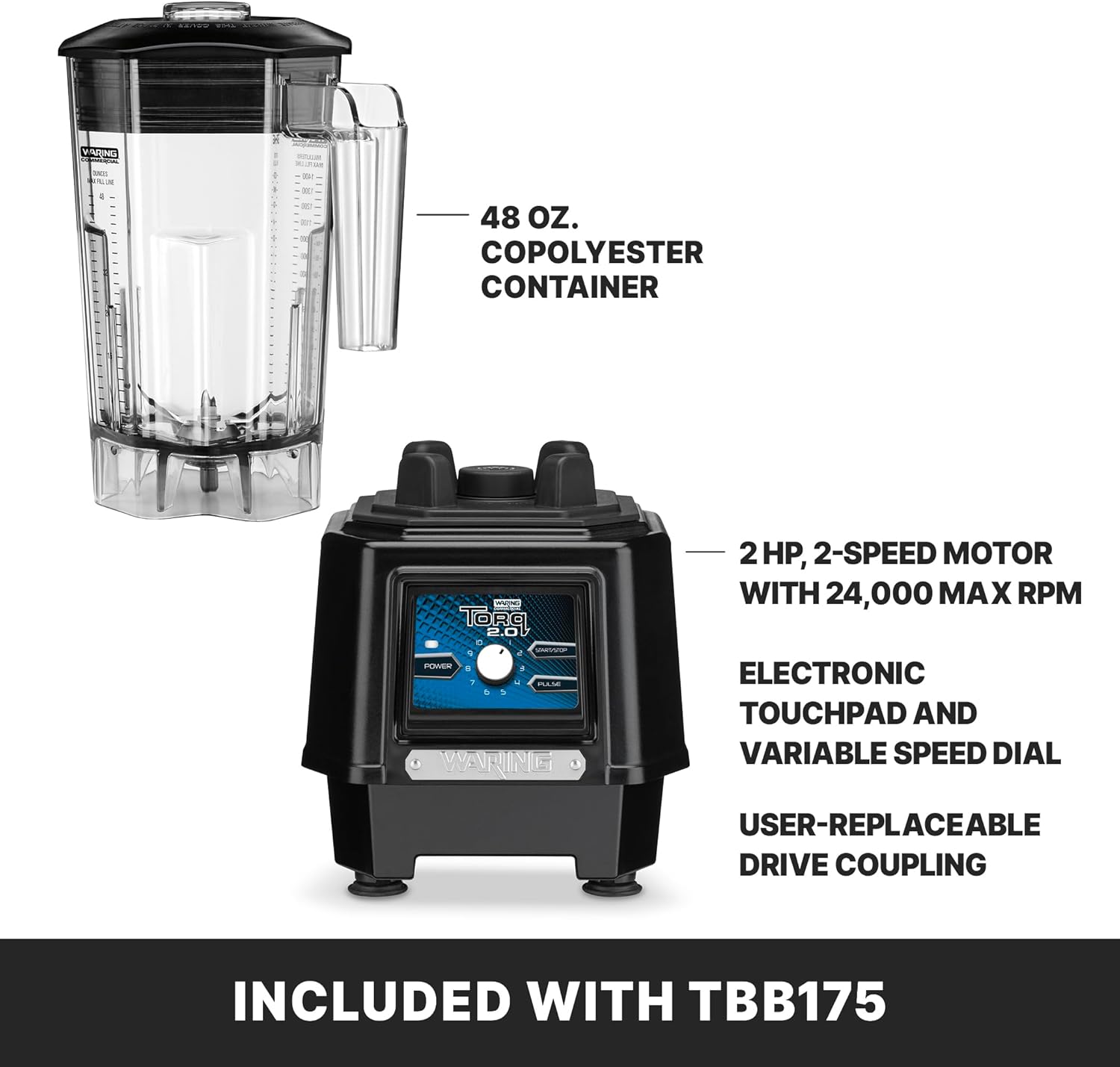 Waring Commercial 2 HP Blender,Variable Dial Controls with 48 oz. BPA-Free Copolyester Container